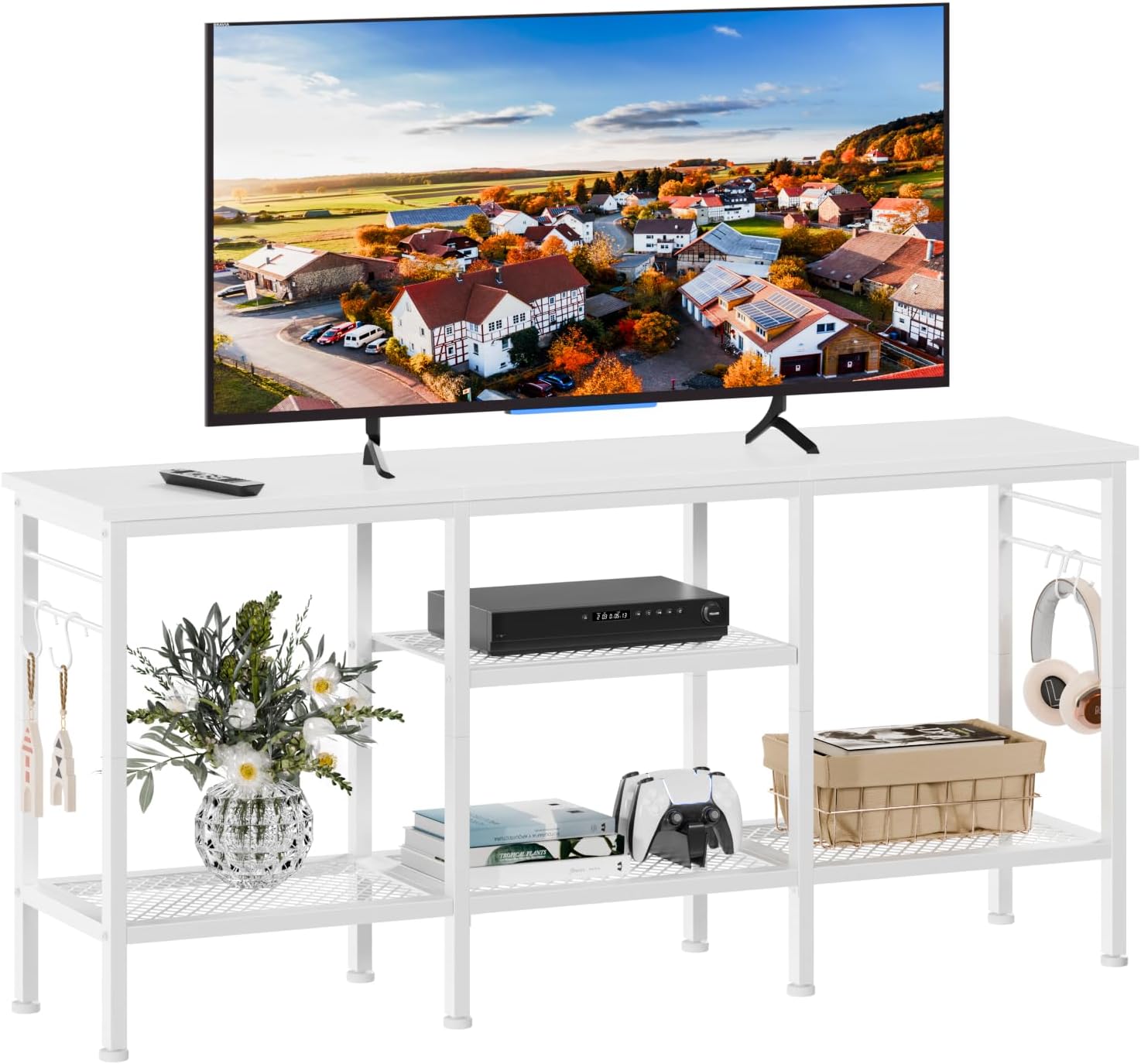 Furologee TV Stand for TVs up to 55 Inch. Entertainment Center with Open Storage Shelves. TV Media Console Table with Soundbar Shelf for Living Room. Bedroom. Rustic Brown