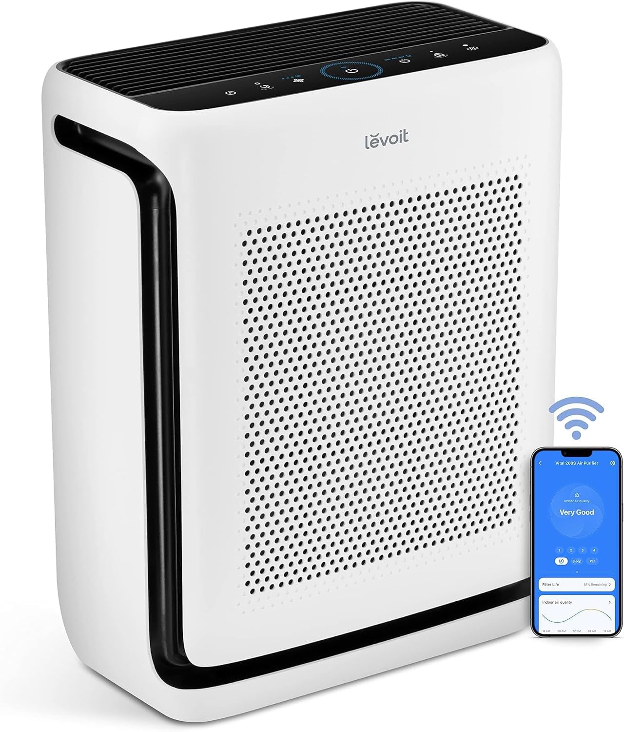 LEVOIT Air Purifiers for Home Large Room Up to 1878 Ft² with Washable Pre-Filter. AHAM VERIFIDE. Air Quality Monitor. HEPA Sleep Mode for Allergies. Pet Hair in Bedroom. Vital 200S-P. White