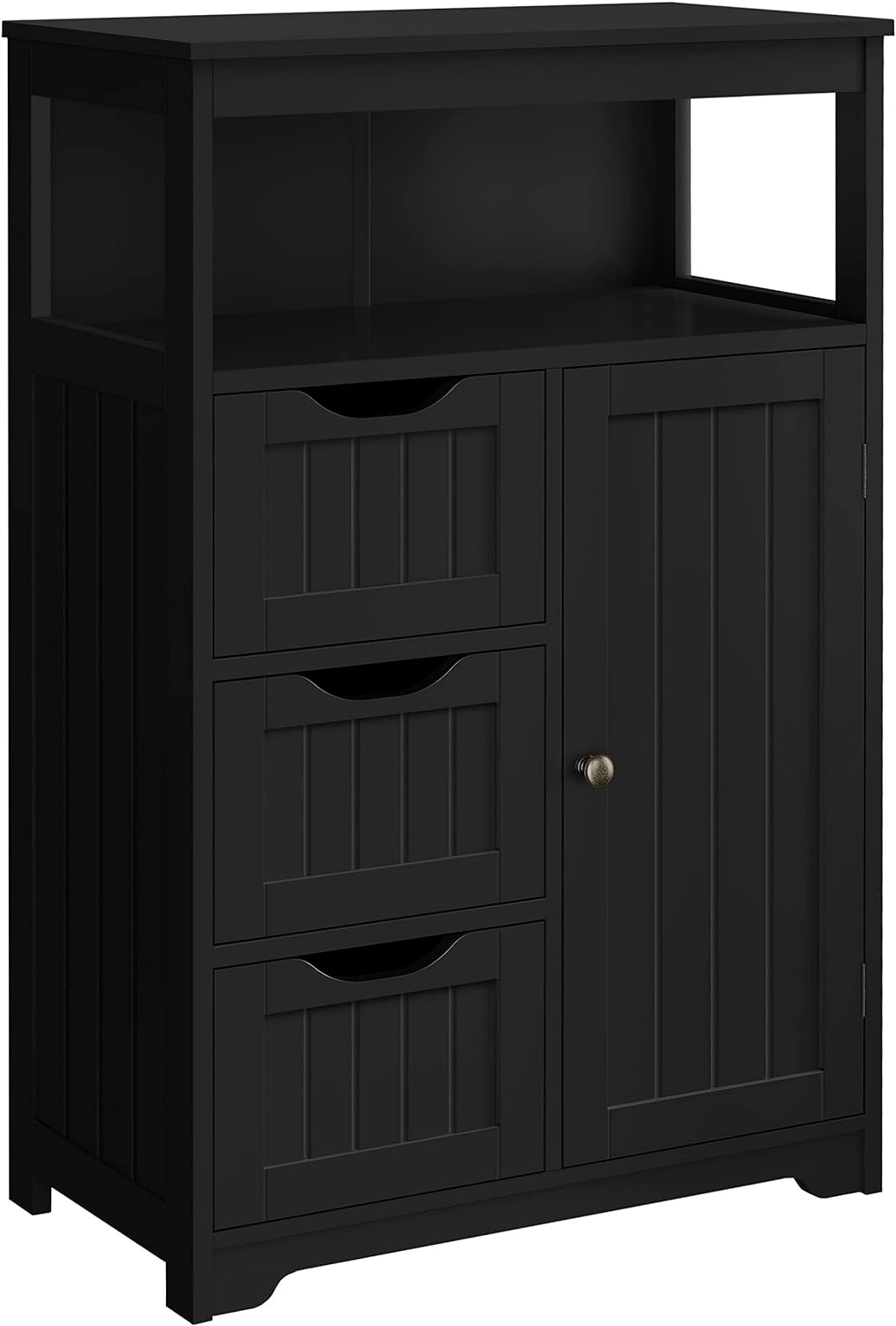 Yaheetech Bathroom Floor Cabinet Wooden Storage Organizer with 1 Door and 3 Drawers. Free-Standing Cupboard for Kitchen/Living Room/Bathroom Use. White