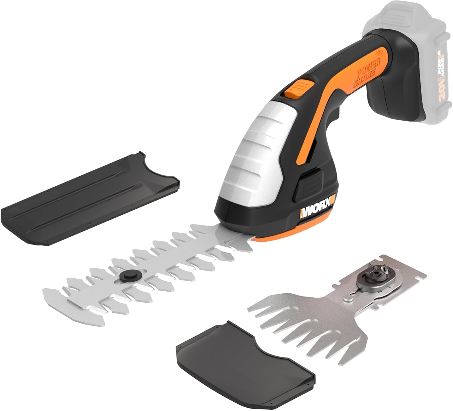 WORX WG801 20V 2 in 1 Cordless Hedge Trimmer. 4" Grass Shear & 8" Shrub Trimmer with 2 Blades. Battery & Charger Included