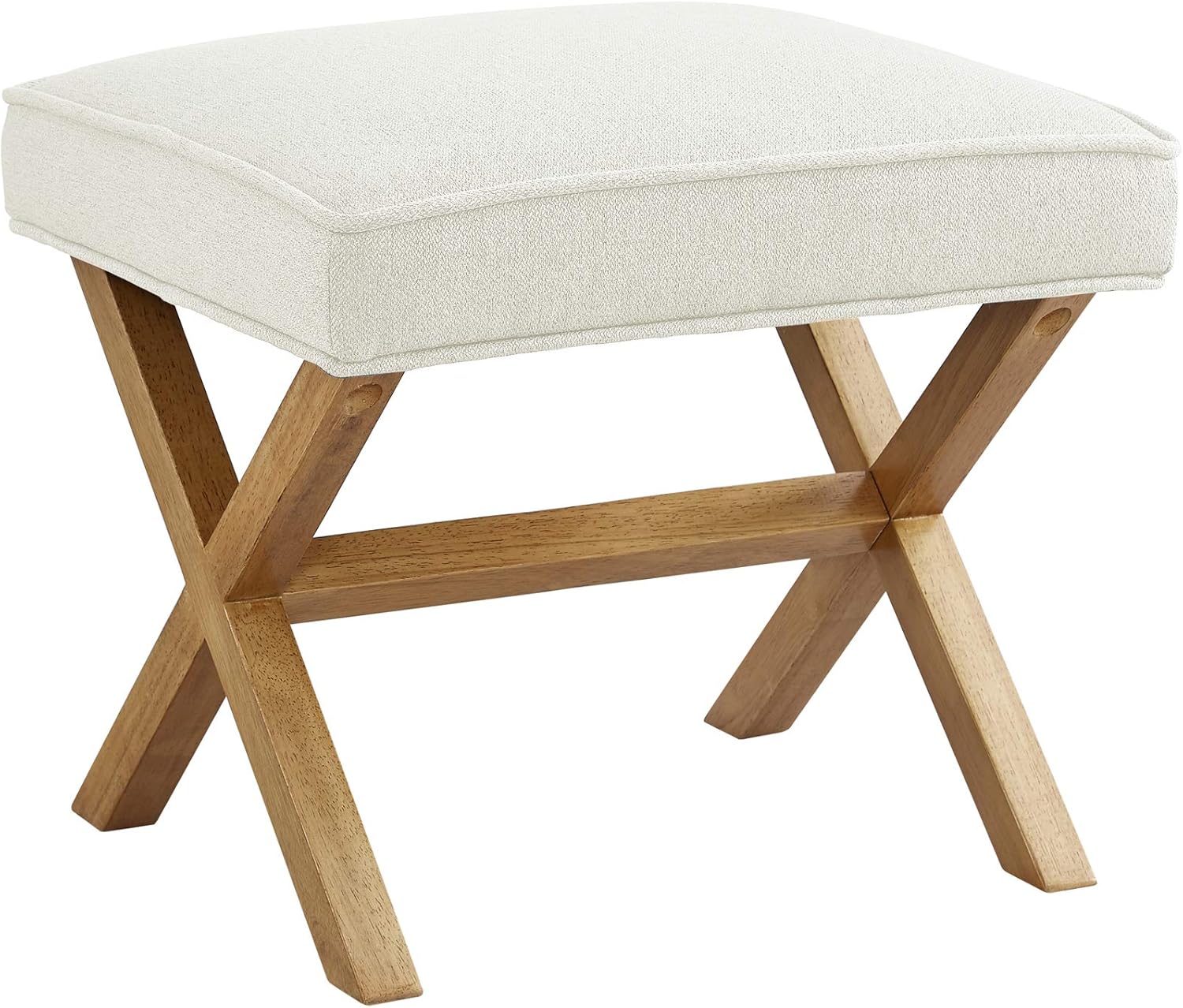 Amazon Basics Small Ottoman Foot Rest. Mid-Century Modern X Square Polyester Foot Stool. Linen. Ivory White. 18"D x 19.8"W x 18.3"H (Previously Rivet Brand)