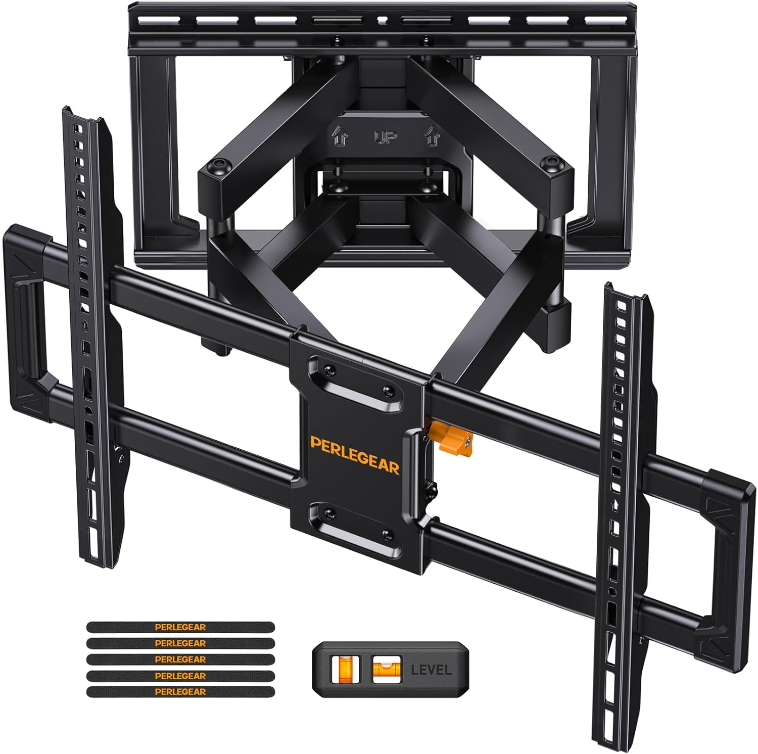 Perlegear UL Listed Full Motion TV Wall Mount for 42-85 inch TVs up to 132 lbs. TV Mount with Dual Articulating Arms. Tool-Free Tilt. Swivel. Extension. Leveling. Max VESA 600x400mm. 16" Studs. PGLF8