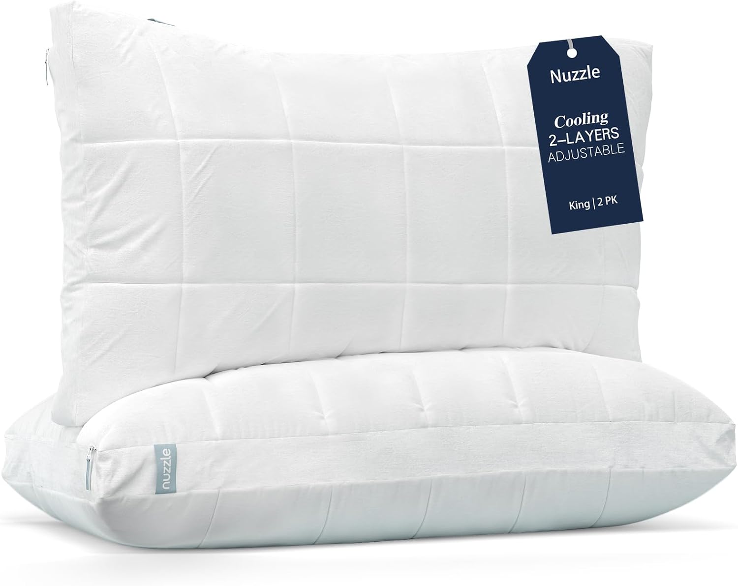 Nuzzle Cooling Adjustable Pillow for Side Sleepers. Luxury Standard Size Bed Pillow Hotel Collection - Best Adjust Height Soft Firm Pillow for Back. Stomach or Side Sleepers - Home Gifts