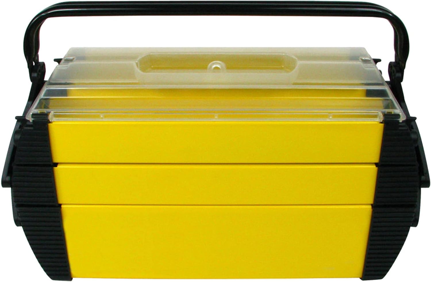 Portable Tool Box with Wheels - Stackable 2-in-1 Tool Chest with Fold-Down Comfort Handles. Tough Latches. and Removable Storage Trays by Stalwart. Black/Yellow