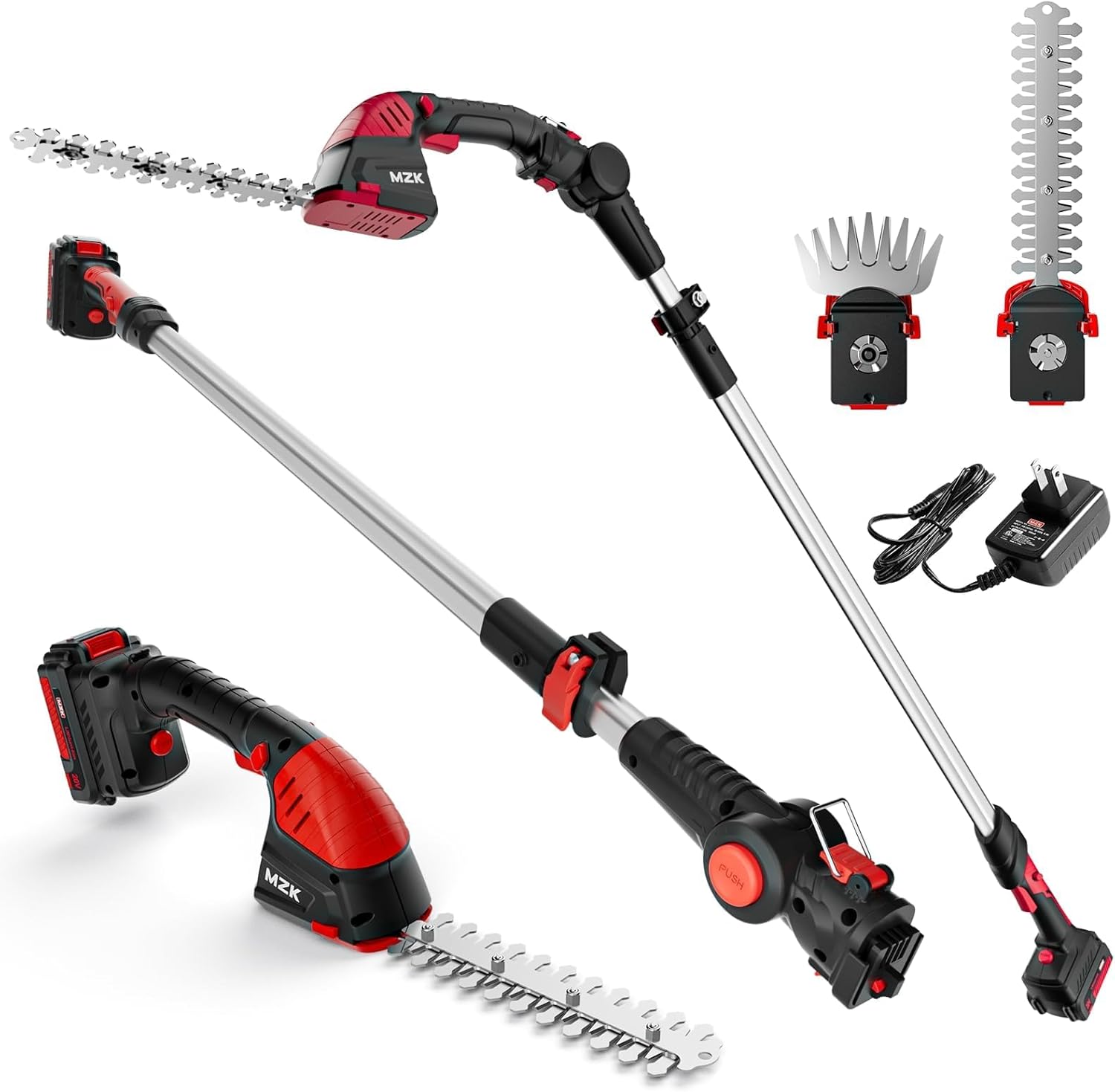 MZK 3-in-1 20V Pole Mini Hedge Trimmer & Grass Shear. 13ft Reach. Electric Hedge Trimmer with Extension Pole. Multi-Angle for Garden. Lawn(Battery and Charger Included).HT08D11