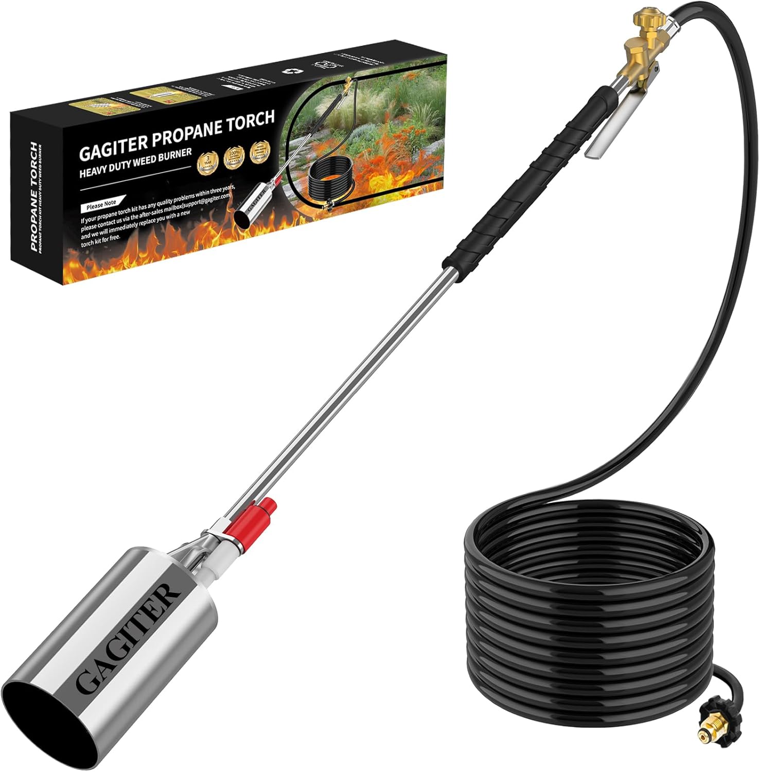 Propane Torch Weed Burner Kit.High Output 2.400.000 BTU with Igniter and 10FT Hose.Heavy Duty Blow Torch Flamethrower with Turbo Trigger for Flame Weeding.Roof Asphalt.Ice Snow.Road Marking