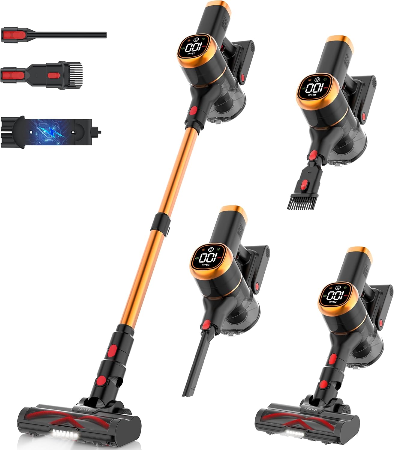 Tikom V500 Cordless Vacuum Cleaner for Home. 40000Pa/450W Stick Vacuum with LED Touch Screen. Charging Wall Dock. Anti-Tangle. Lightweight Handheld Vacuum for Pet Hair. Hard Floor. Carpet