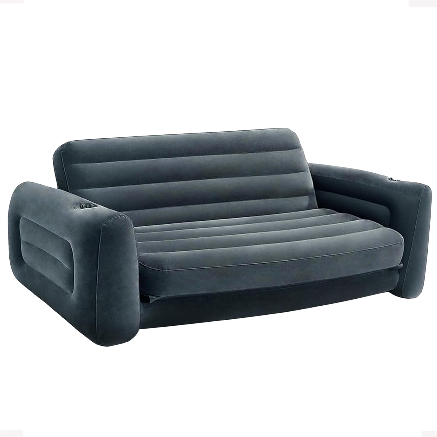 Intex Inflatable Pull-Out Sofa: Velvety Surface. 2-in-1 Valve. Cupholder. 46" x 88" x 26" - Blow-Up Couch and Folding Queen Size Air Mattress Bed
