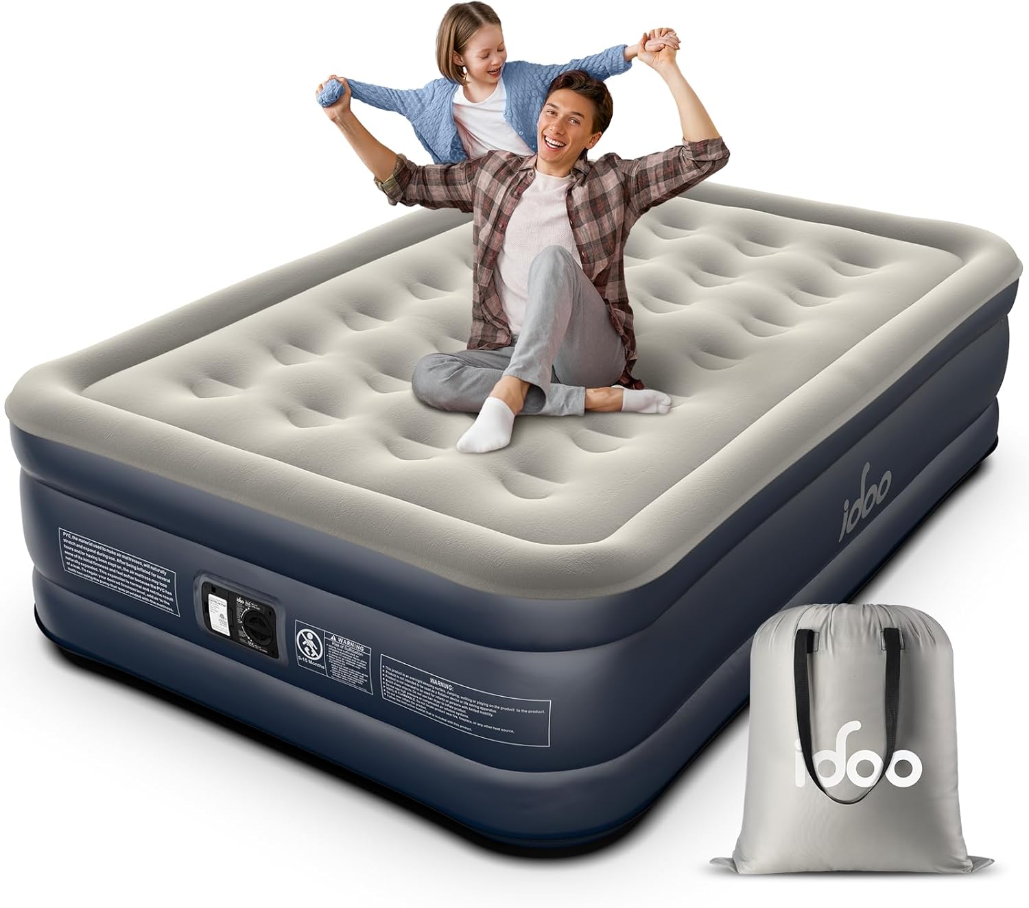 iDOO Queen Air Mattress with Built in Pump. 18 Raised Comfort Blow up Mattress. Upgraded Four Chamber Airbed. Inflatable Mattress for Guests and Home. colchon inflable. Air Bed. 650 lbs Max
