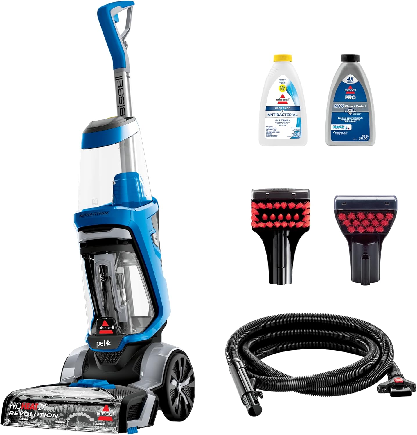 BISSELL ProHeat 2X Revolution Pet Pro Plus. 3588F. Upright Deep Cleaner. 30-minute Dry Time. Dual Dirt Lifter Powerbrush. Hose & Tool Attachment. Pet Upholstery Tool and Tough Stain Tool Included