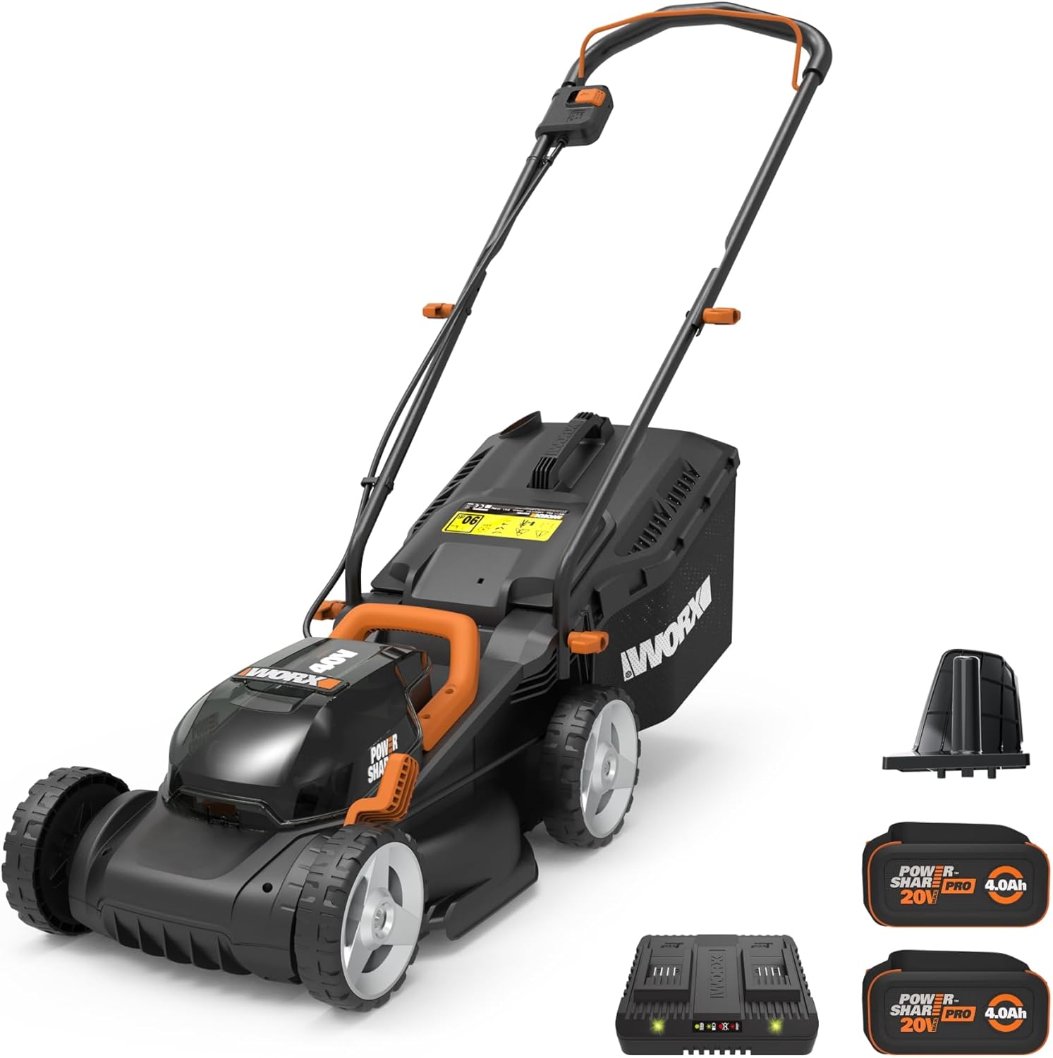 WORX 40V 14" Cordless Lawn Mower for Small Yards. 2-in-1 Electric Mower Cuts Quietly. Compact & Lightweight Push Lawn Mower with 6-Position Height Adjustment WG779 – 2 Batteries & Charger Included