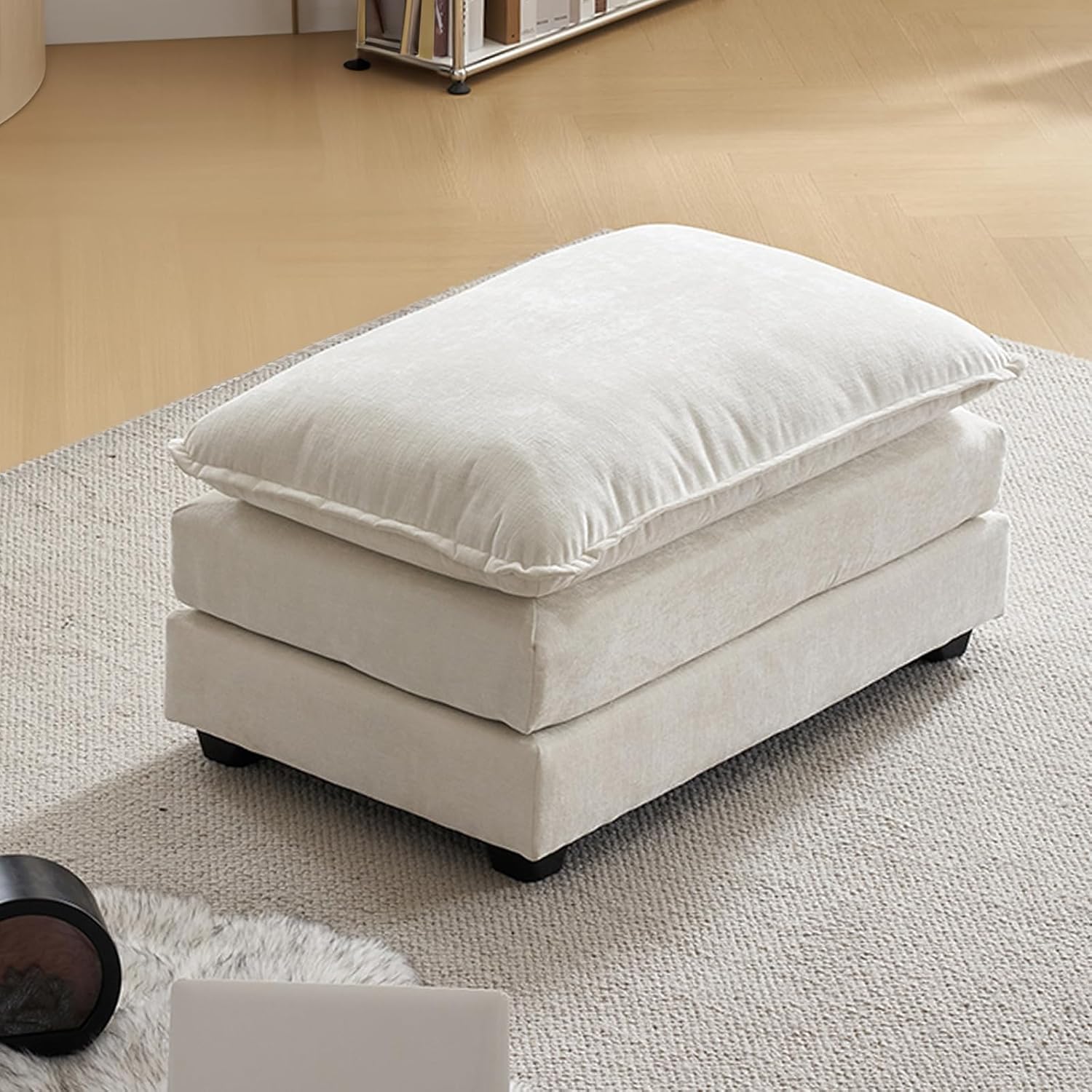 Karl home Sectional Sofa Modular Deep Seat Sofa Couch with Ottoman. Chenille Sofa Sleeper Comfy Upholstered Furniture for Living Room. Apartment. Studio. Office. (3-Seat & 1-Ottoman. Beige)