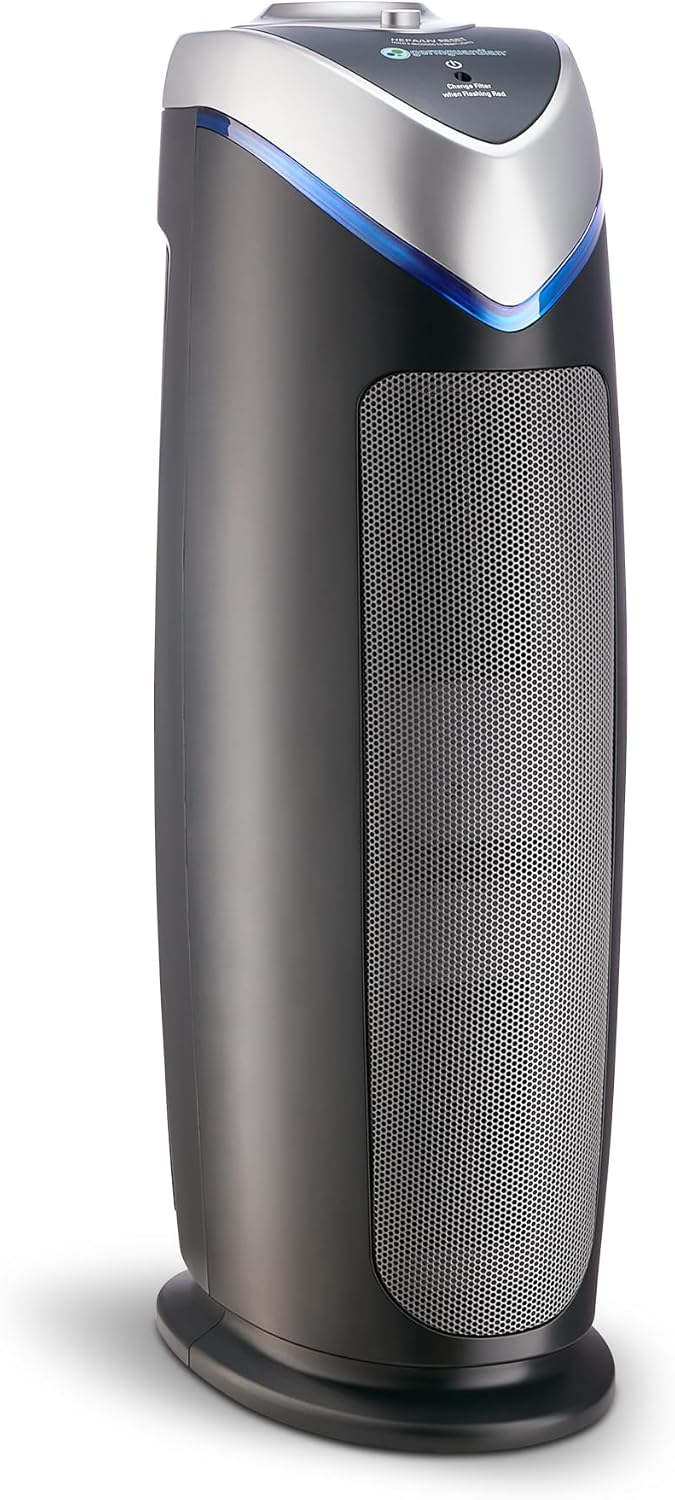 GermGuardian Air Purifier for Home with HEPA Pure Filter. for Wildfire Smoke. Pet Dander. Pollen. Odors. Large Rooms Up To 743 Sq. Ft.. Removes 99.97% Pollutants. UV-C Light. 22". AC4825E. Gray