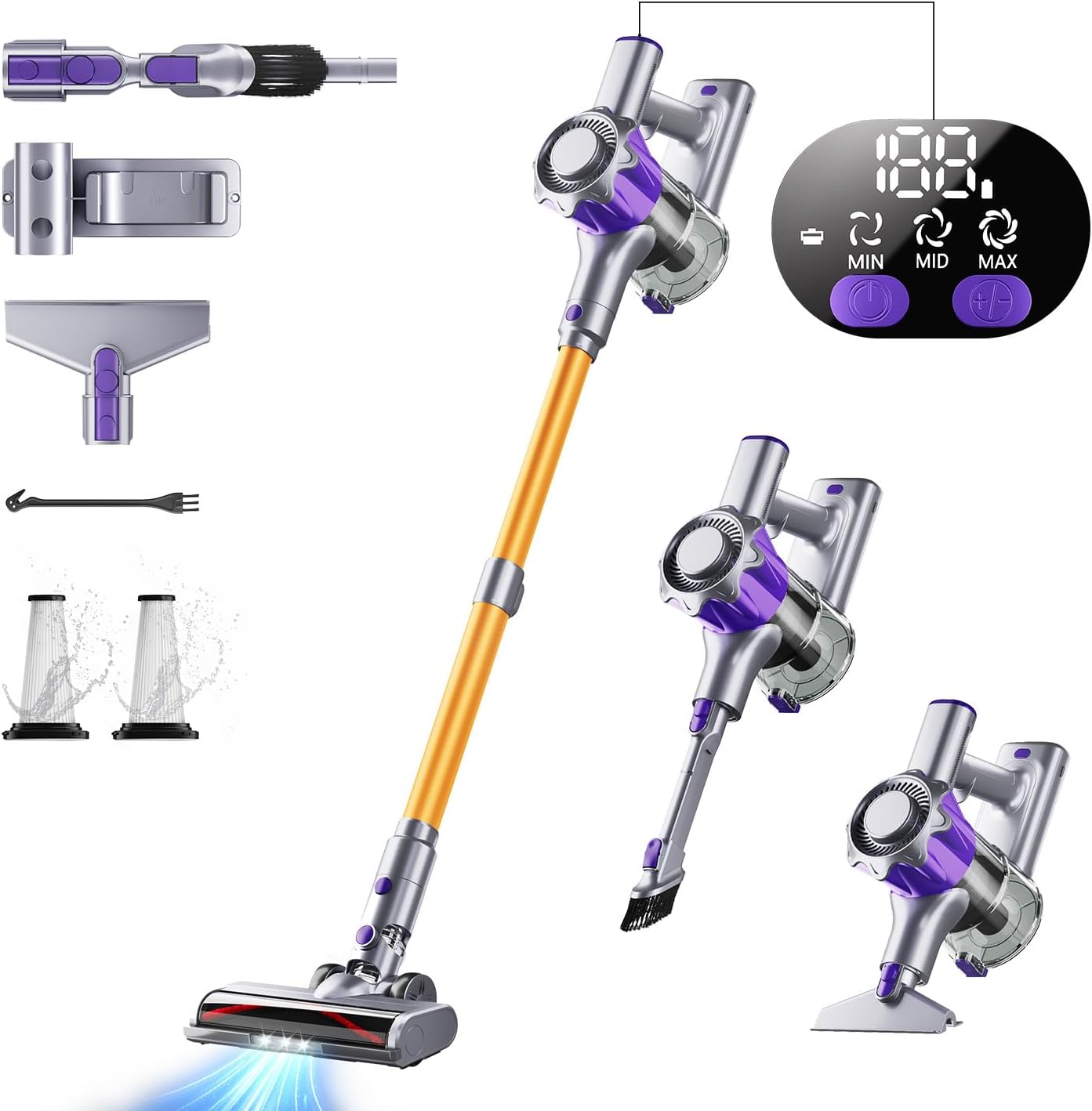 Cordless Vacuum Cleaner. 450W 40Kpa Powerful Stick Vacuum. Up to 50Mins Rechargeable Battery. Vacuum Cleaners for Home Anti-Tangled Lightweight Handheld for Hardwood Floor. Carpets. Pet Hair