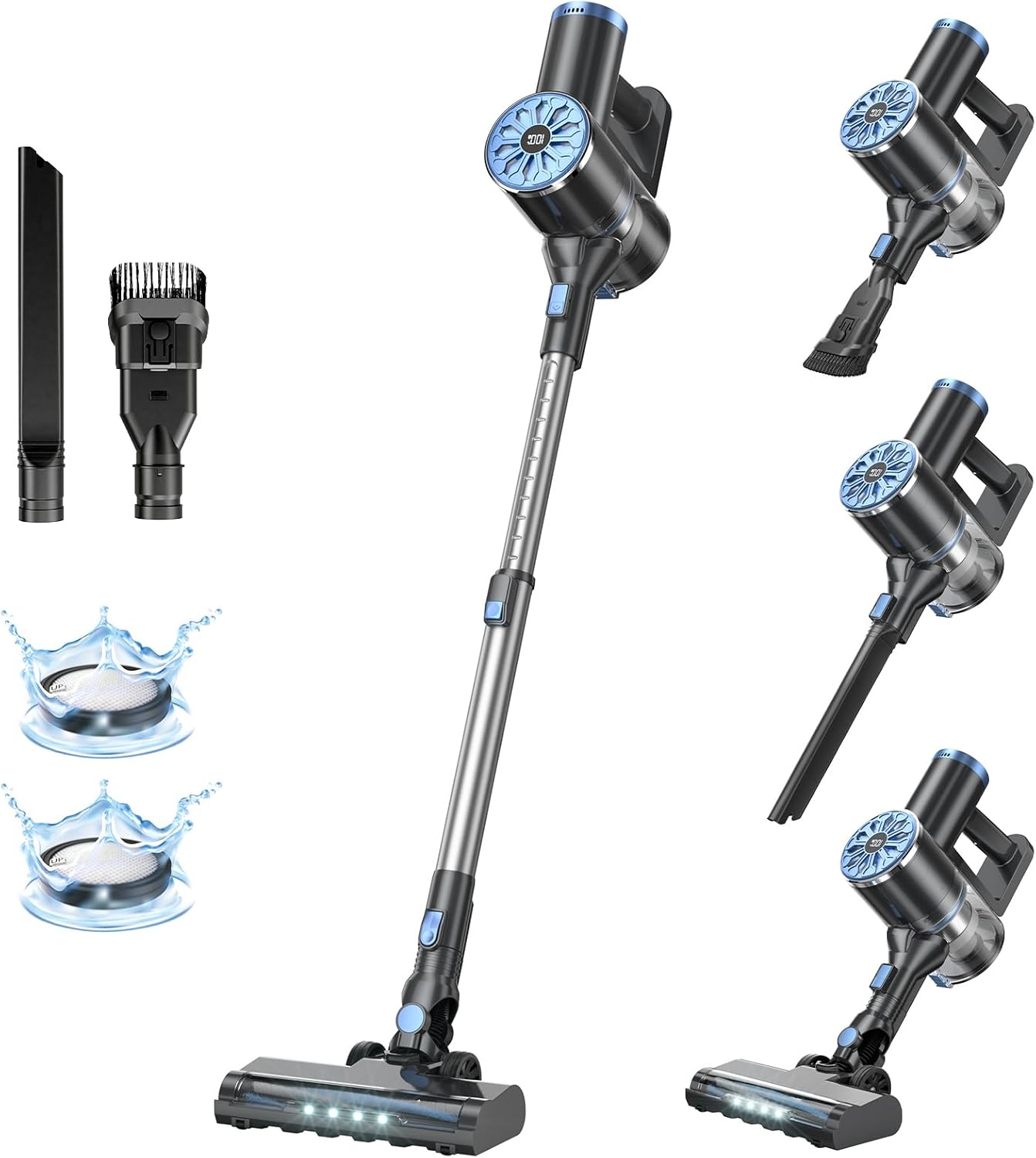 Cordless Vacuum Cleaner with Self-Standing. LED Screen Stick Vacuum Cleaners for Home. Lightweight Powerful Suction Vacuum. 6-in-1 Rechargeable Vacuum for Carpets. Pet Hair. Hardwood Floors