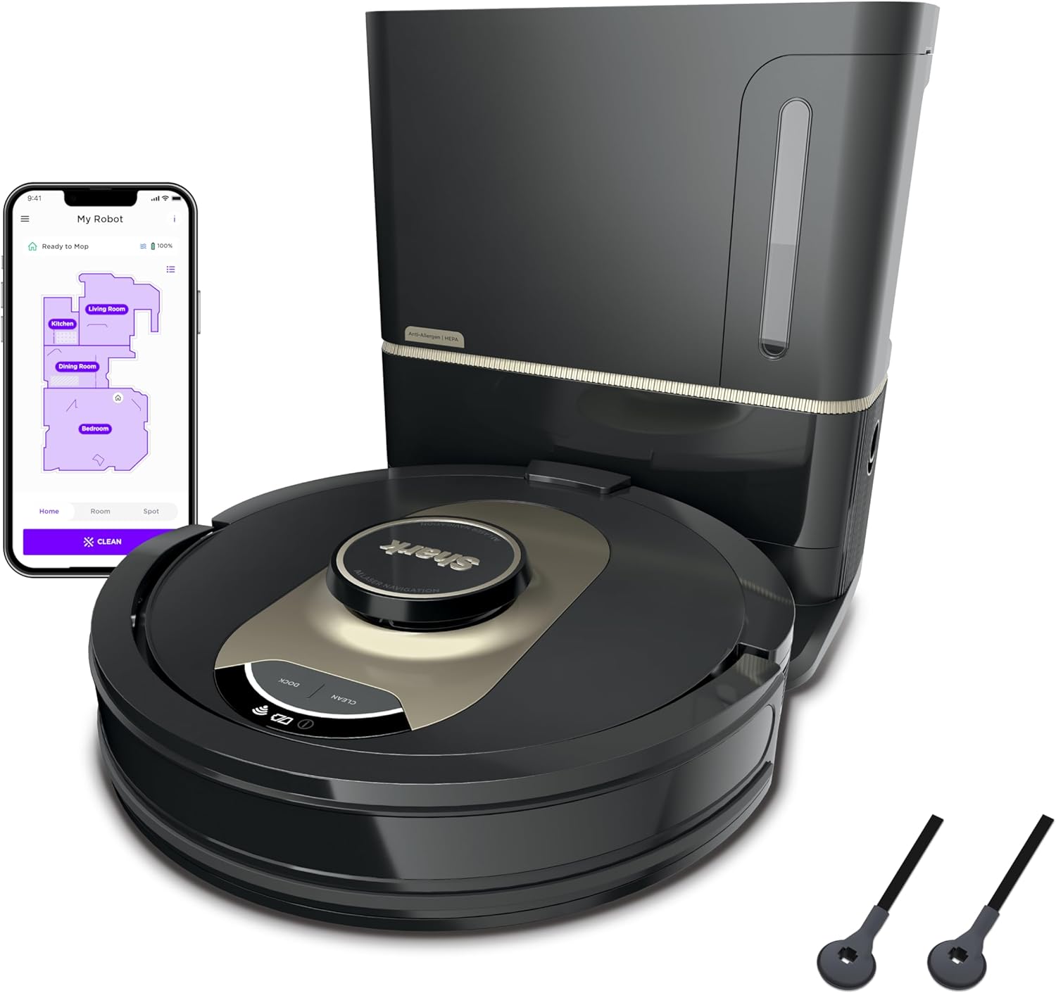 Shark Matrix Plus 2in1 Robot Vacuum & Mop with Sonic Mopping. Matrix Clean. Home Mapping. HEPA Bagless Self Empty Base. CleanEdge. for Pet Hair. Wifi. Black/Silver (RV2610WA)