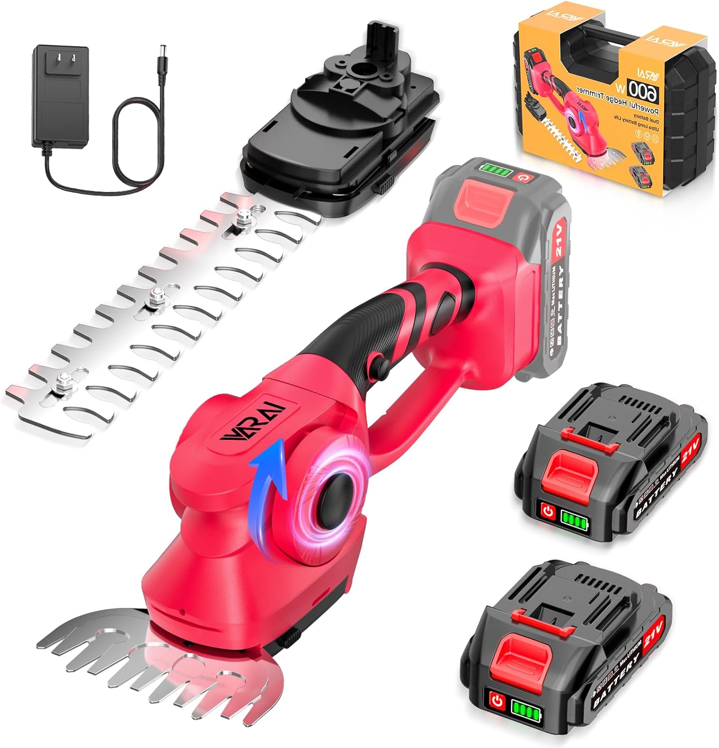 Cordless Hedge Trimmer. 2-in-1 Hedge Trimmer. Ultra Long Battery Life with Battery*2. high-Power and high-Capacity Grass Trimmer for Gardens. Yards and lawns. Including Charger