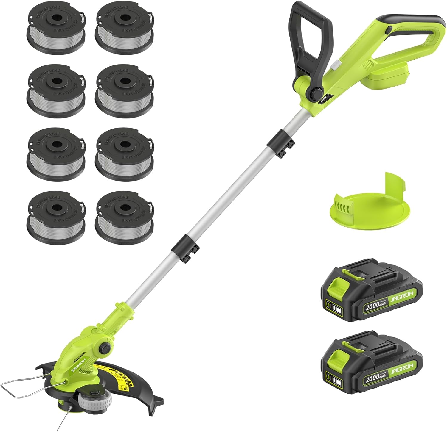 Electric String Trimmer Cordless with 2x2.0Ah Battery. 20V Battery Powered 12-inch Lawn Mover & Edger Lawn Tool with Charger. Powered Grass Trimmer with 8pcs Spool Line for Yard. Garden. Green