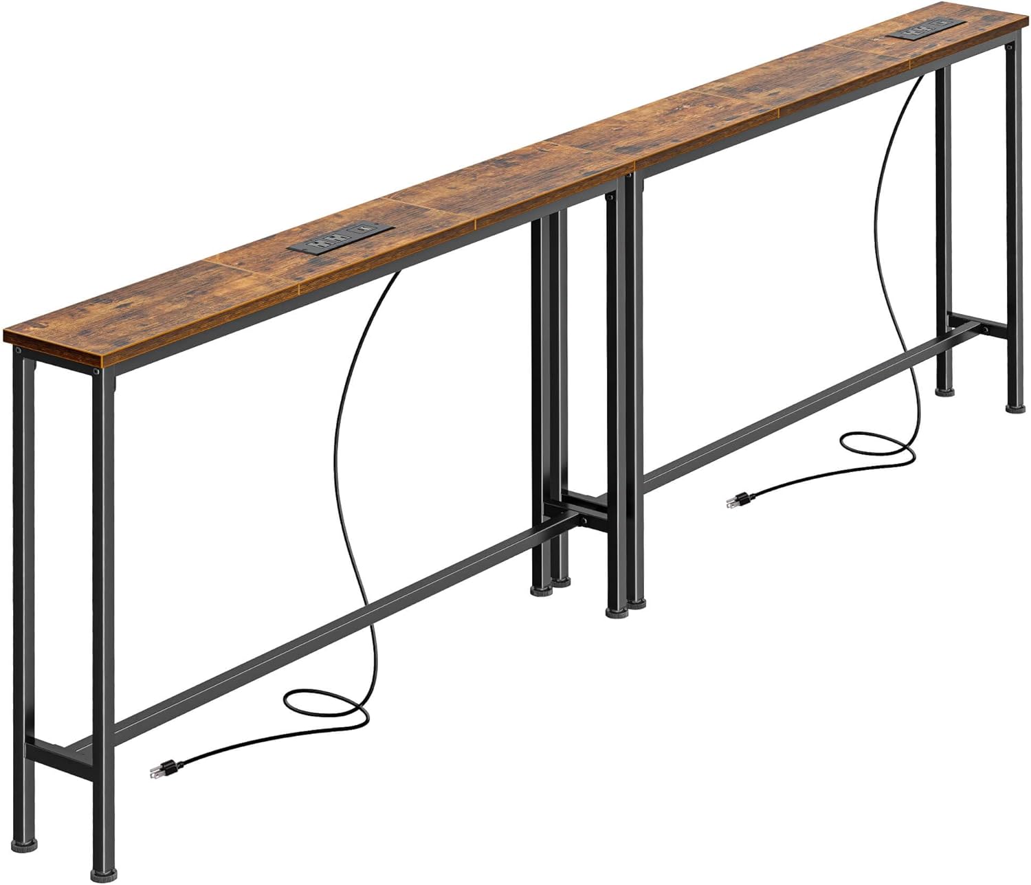SUPERJARE 78.8 inch Narrow Console Table with Outlet. Sofa Table Set of 2. Behind Couch Table. Long Entryway Tables with Charging Station. for Living Room. Rusitc Brown