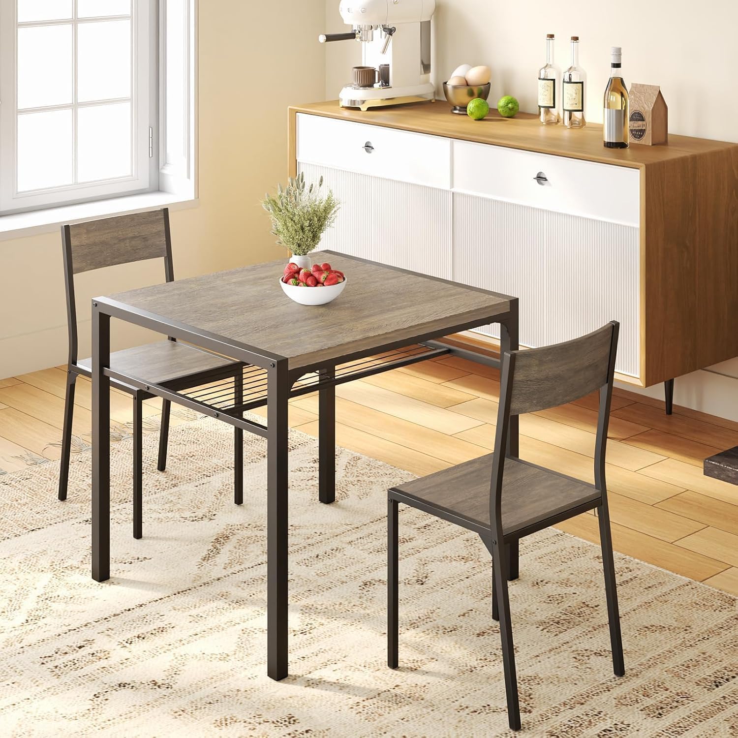 Gizoon Kitchen Table and 2 Chairs for 4 with Bench. 4 Piece Dining Table Set for Small Space. Apartment