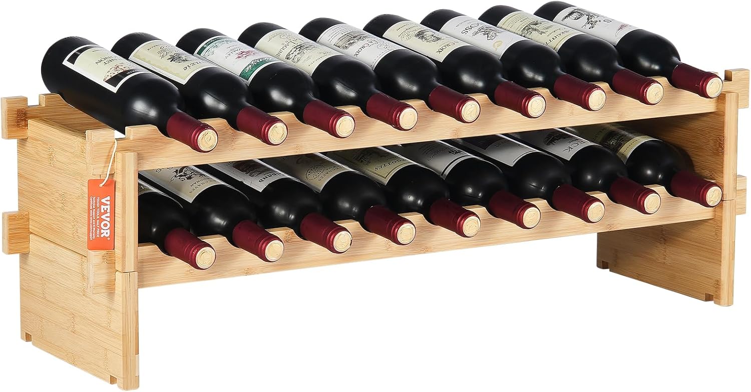 VEVOR 72 Bottle Upgrade Modular Wine Rack. Continuously Store Pinot Bottles. 8-Tier Bamboo Wood Storage Rack. Floor Freestanding Wines Holder Display Shelf. Wobble-Free Shelves for Kitchen Bar Cellar