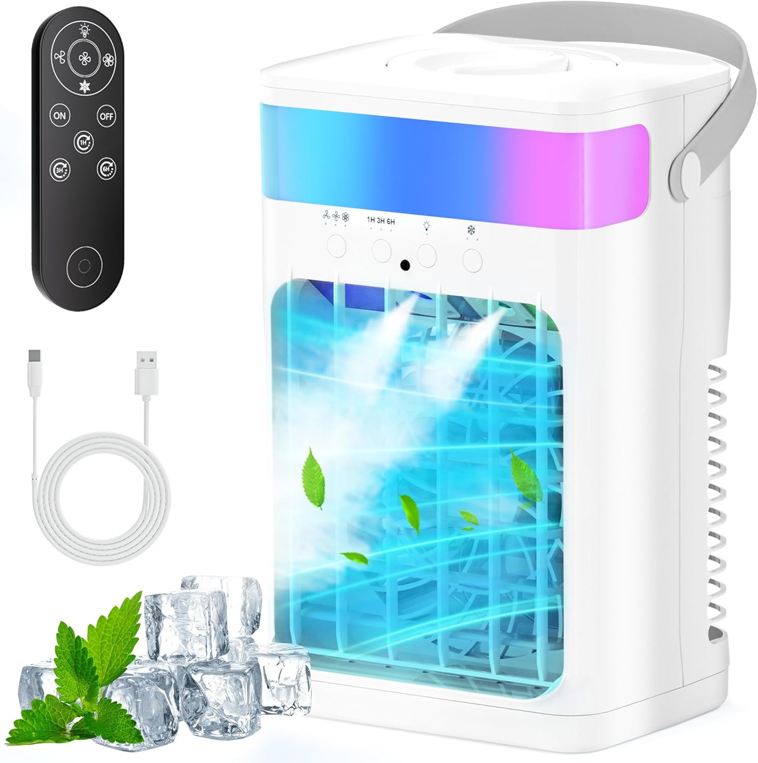 Portable Air Conditioner.Cooling Fan with 3 Speeds & 3 Modes.1500ML Mini Air Conditioner with Remote. 4 in 1 Humidifier. Air Conditioner.Fan.Night Light.Evaporative Air Cooler for Home/Office