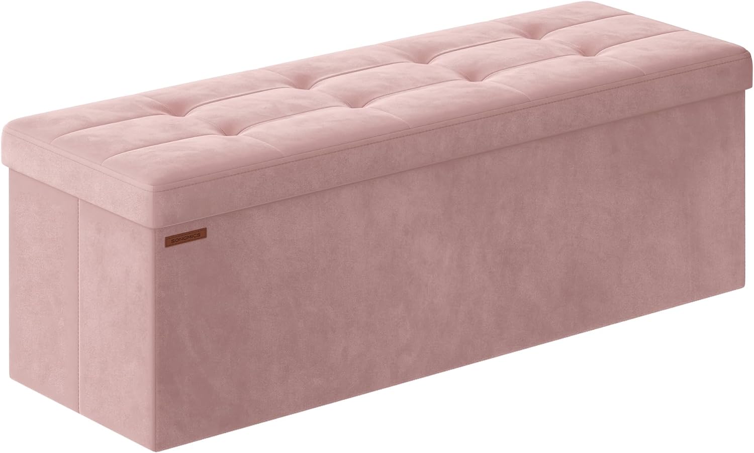 SONGMICS Storage Ottoman Bench. Foldable Ottoman Foot Rest. 15 x 43 x 15 Inches. End of Bed Bench. Storage Chest. Load up to 660 lb. for Living Room. Bedroom. Entryway. Jelly Pink ULSF277R01