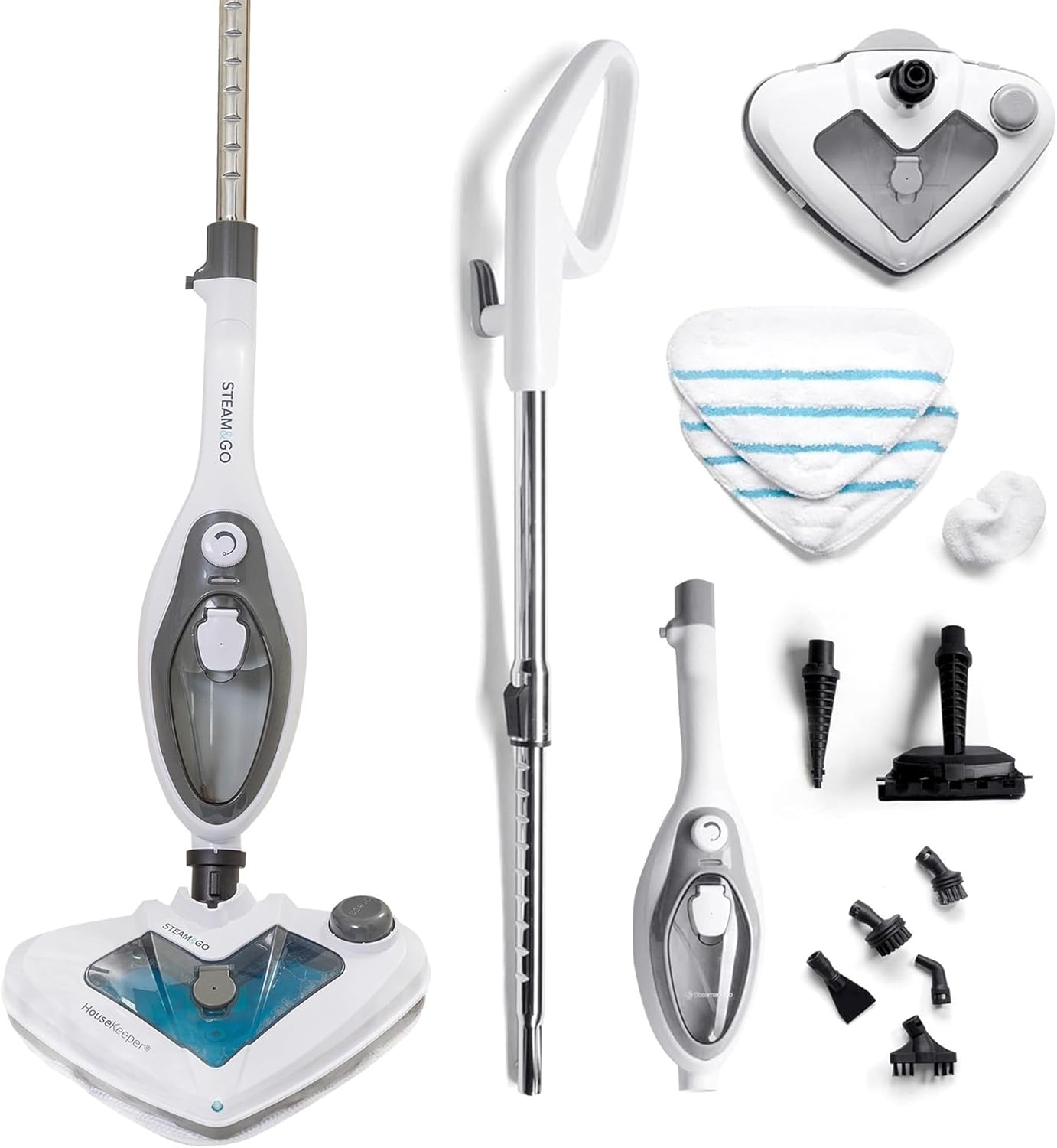 Steam and Go 10-in-1 Steam Mop - Multi-Functional Floor Steamer for Home Use w/Detergent Chamber. Detachable Handle & Handheld Steam Cleaner for Tile. Grout. Hardwood. Upholstery. Carpets & Furniture