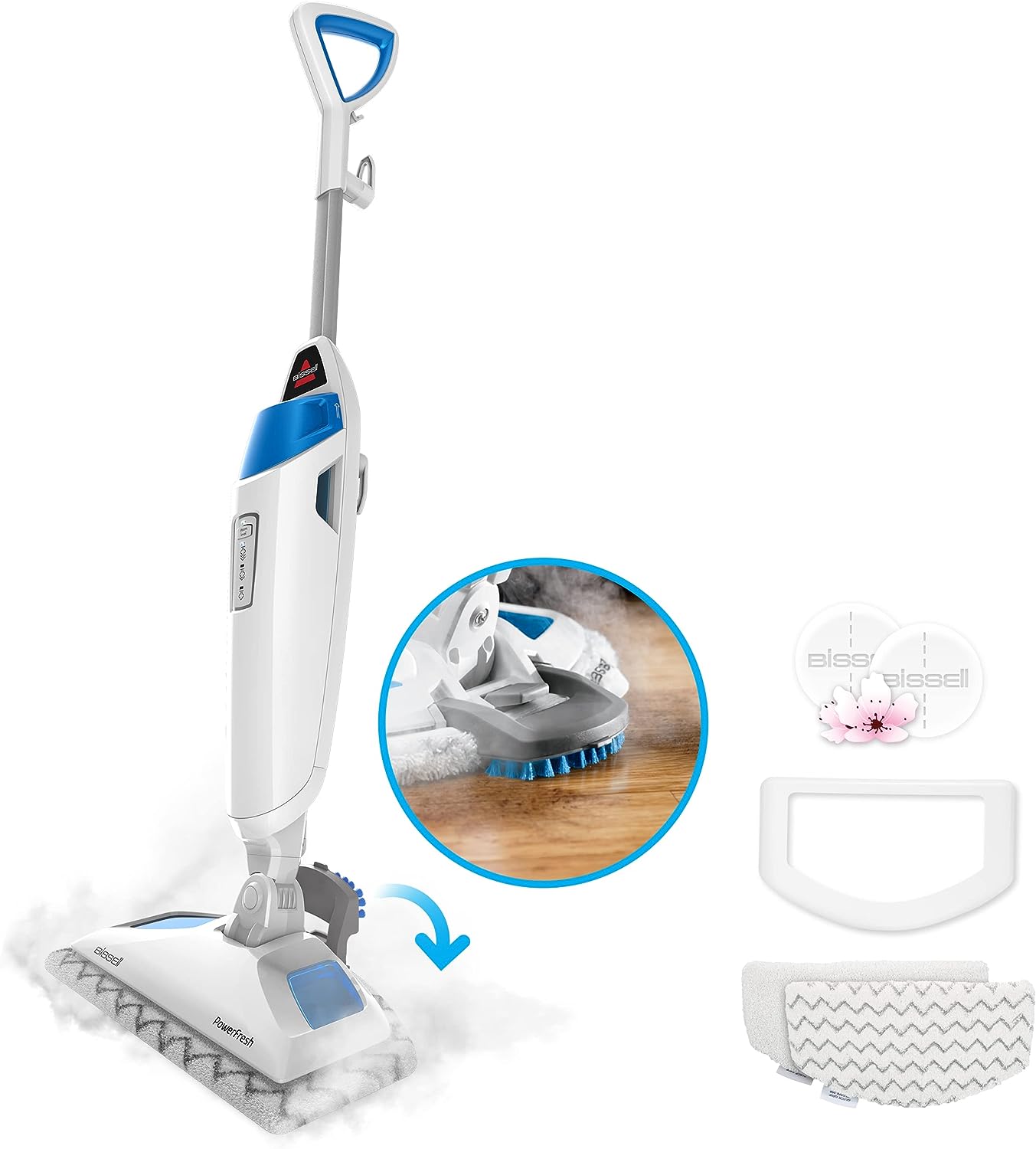 Bissell Power Fresh Steam Mop with Natural Sanitization. Floor Steamer. Tile Cleaner. and Hard Wood Floor Cleaner with Flip-Down Easy Scrubber. 1940A