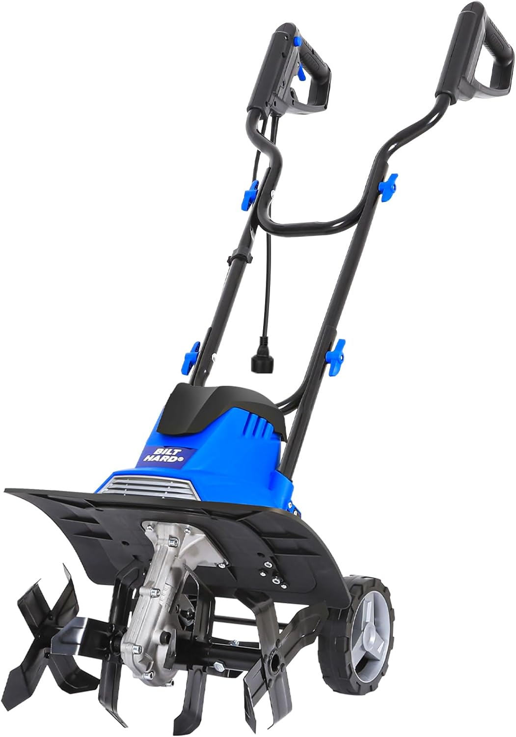 BILT HARD 18 Inch Electric Tiller Cultivator. Corded 15 Amp 6 Steel Tines Tillers for Gardening. Garden Rototiller for Soil Digging with Adjustable Wheels