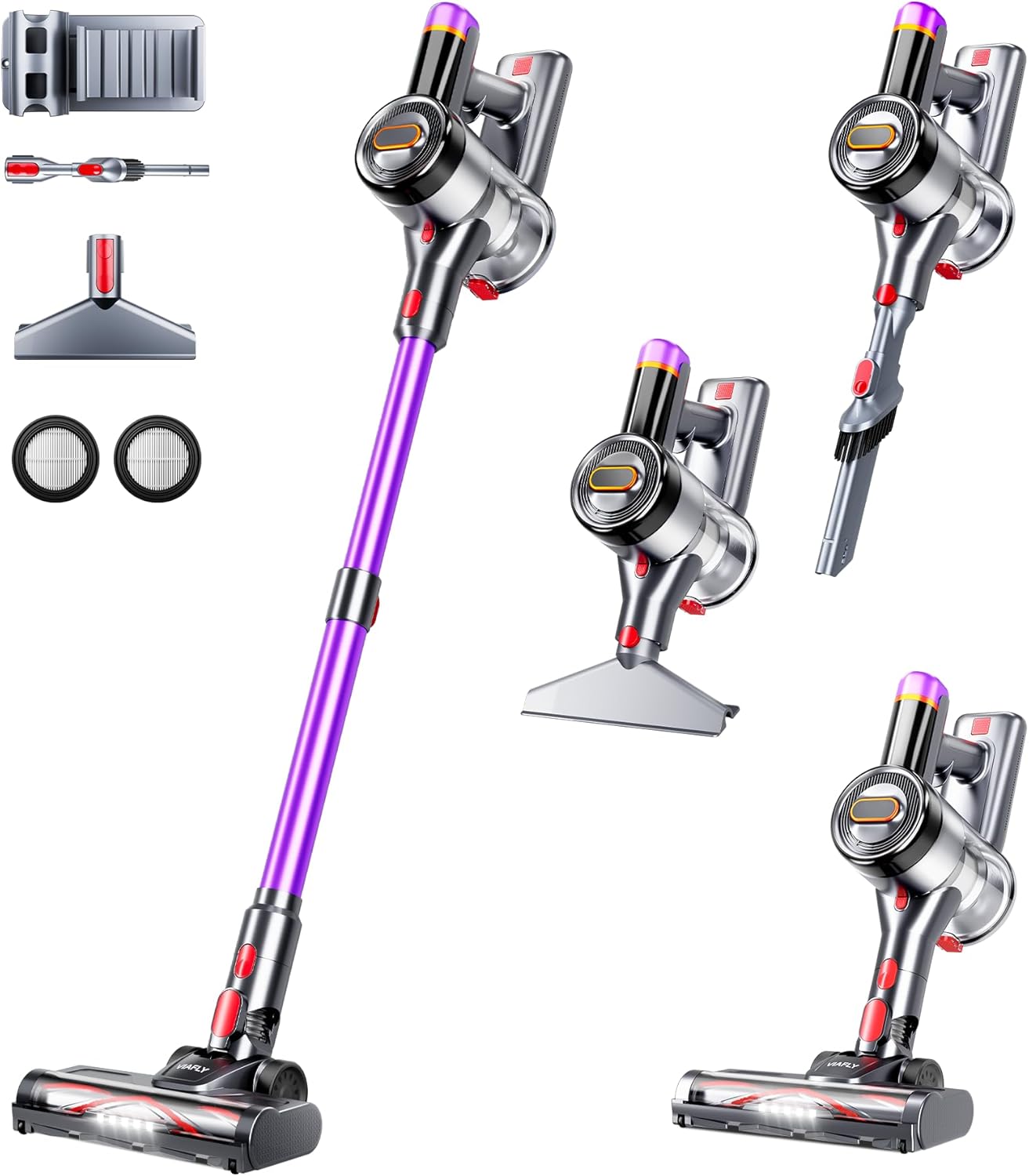 Cordless Vacuum Cleaner. 500W/40Kpa/60Mins Vacuum Cleaners for Home. Anti-tangle Stick Vacuum with Self-Standing. Wall Mount Charging. LDE Display. Wireless Vacuum for Carpet Pet Hair Hardfloor