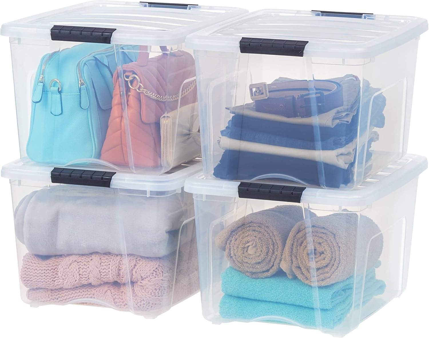 IRIS USA 54 Qt Stackable Plastic Storage Bins with Lids. 6 Pack - BPA-Free. Made in USA - See-Through Organizing Solution. Latches. Durable Nestable Containers. Secure Pull Handle - Clear