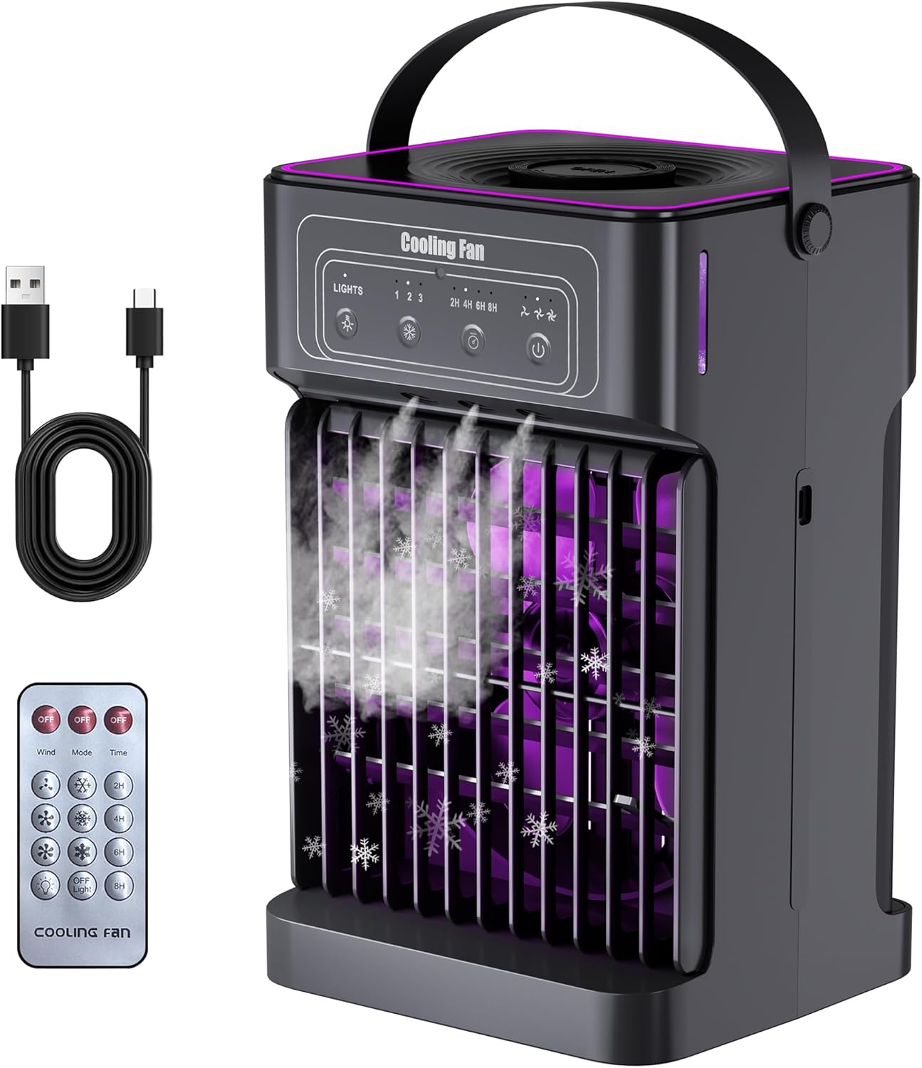 Portable Air Conditioners. 4-IN-1 Portable AC Unit with 3 Wind Speeds. 3 Spray Mode. 7 Night Light & 2-8H Timer Air Conditioner Portable.Personal Small Mini Air Conditioner Air Cooler for Room Camping