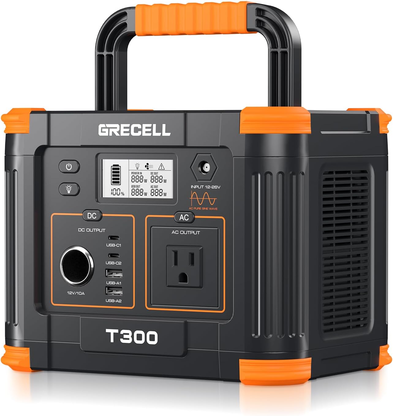 Portable Power Station 300W (Peak 600W). GRECELL 230.88Wh Solar Generator with 60W USB-C PD Output. 110V Pure Sine Wave AC Outlet Backup Lithium Battery for Outdoors Camping Travel Home Blackout