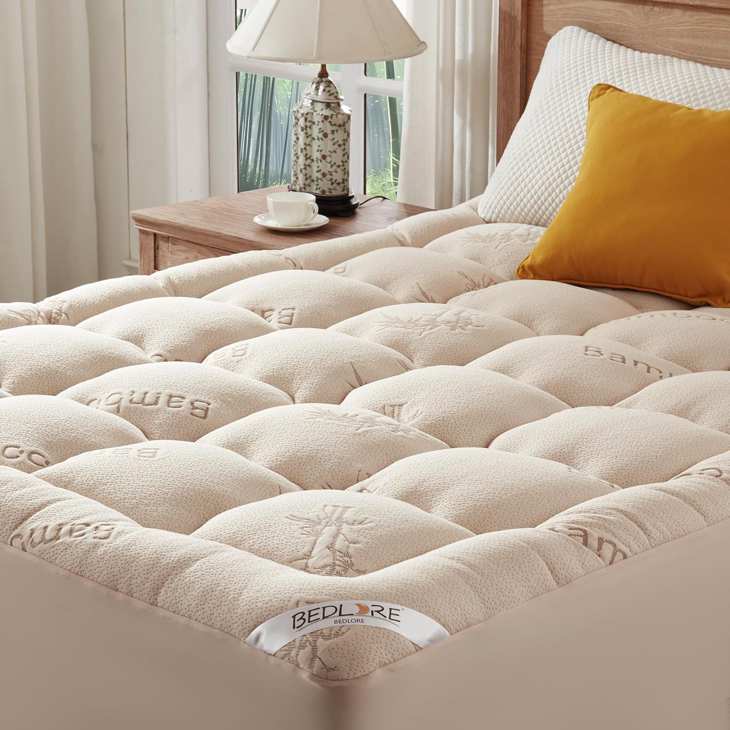 BEDLORE King Mattress Topper Viscose Derived from Bamboo. Thick Pillow Top Mattress Pad with Stretchable Pockets for 6"-18" Mattress. Soft Breathable Mattress Topper for Back Pain Relief(Dark Gray)