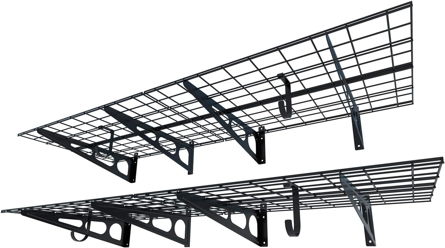 FLEXIMOUNTS 2-Pack 2x6ft Garage Shelving 24-inch-by-72-inch Wall Shelf Garage Storage Rack Floating Shelves. Black