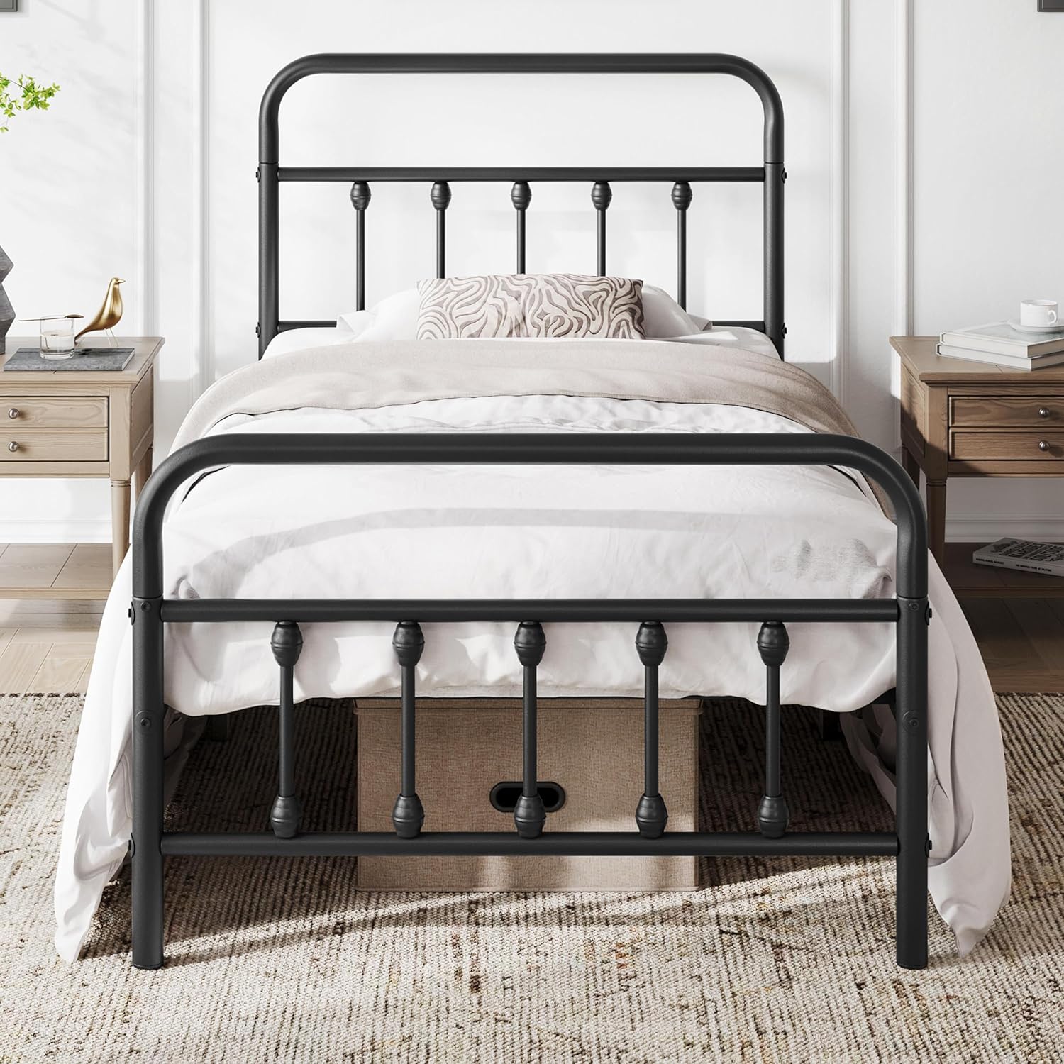 Yaheetech Classic Metal Platform Bed Frame Mattress Foundation with Victorian Style Iron-Art Headboard/Footboard/Under Bed Storage/No Box Spring Needed/Queen Size Black