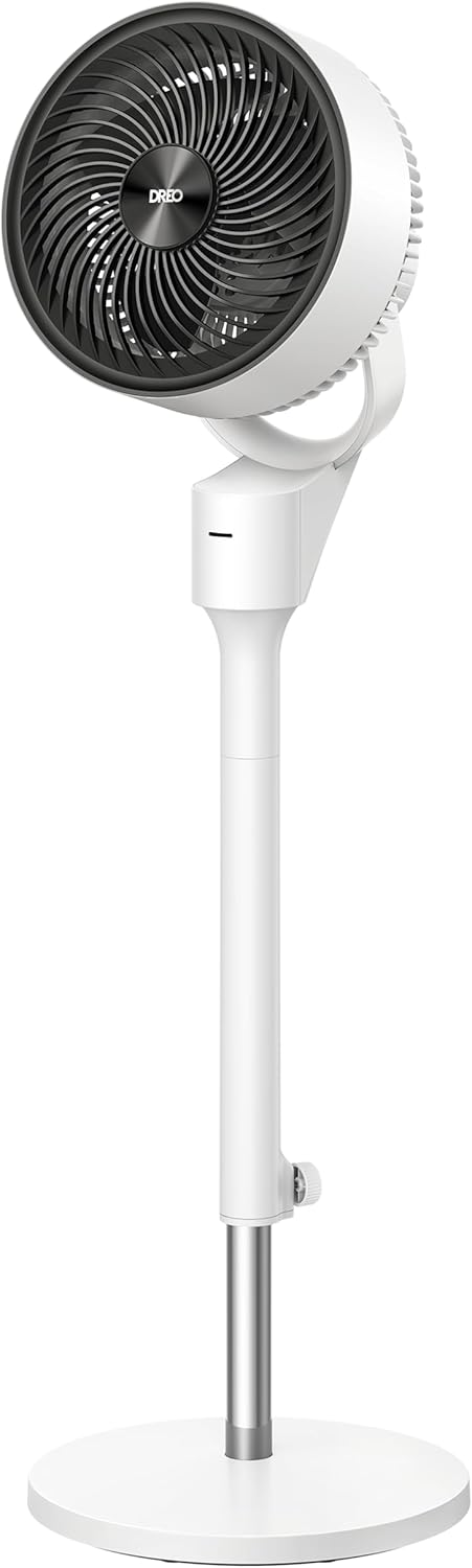 Dreo Fan for Bedroom. 80° Oscillating Standing Fan. 25dB Quiet. 80ft Pedestal Fans for Home Office. 90° Manual Vertical. 3 Speeds. Remote. 34-41" Adjustable Height. Air Circulator
