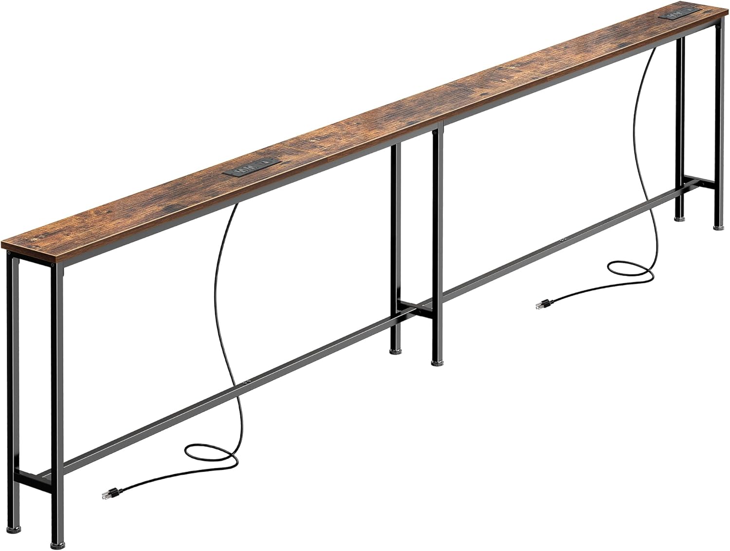 SUPERJARE 102 Inch Sofa Table with 2 Power Outlets and USB-C Ports. 5.9 Inch Narrow Console Table with Storage. Extra-Long. for Entryway Hallway Couch Behind Sofa. Small Spaces. Rusitc Brown