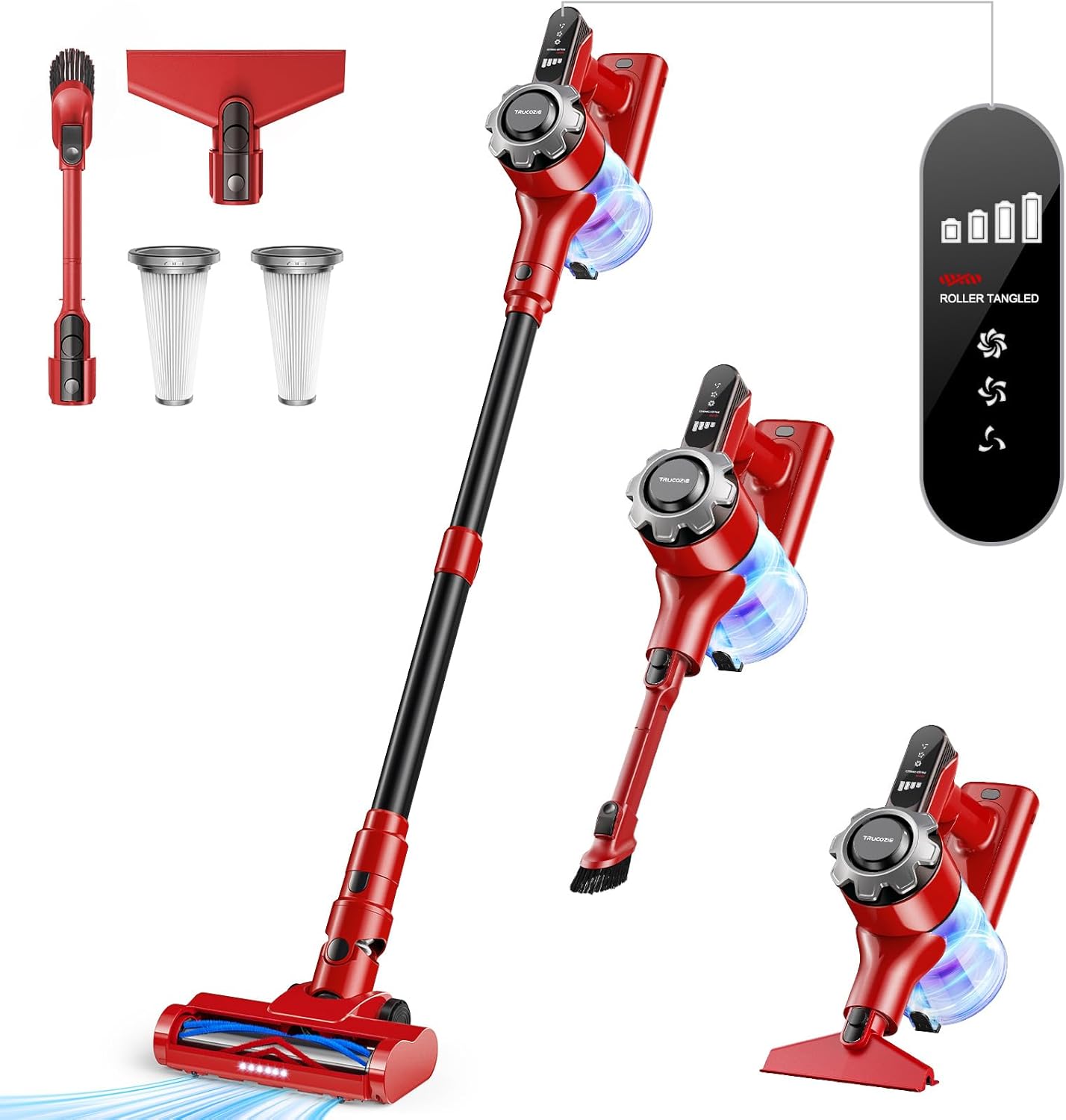 Cordless Vacuum Cleaner. 8-in-1 Lightweight Stick Vacuum with 45mins Runtime. Powerful Suction. Rechargeable Cordless Vacuum for Carpet. Tile. Pet Hair. Hardwood Floors. Black