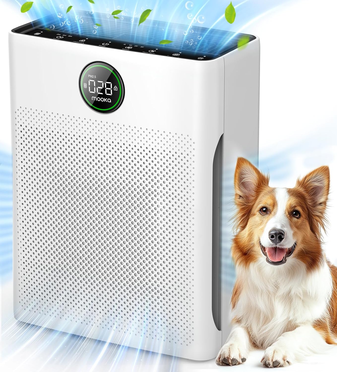 Air Purifiers for Home Large Room up to 2200sq.ft. MOOKA Air purifier for Home Pets with Washable Filter. PM 2.5 Display Air Quality Sensor Air Cleaner for Bedroom. Dorm room. Pets. Office. PR1