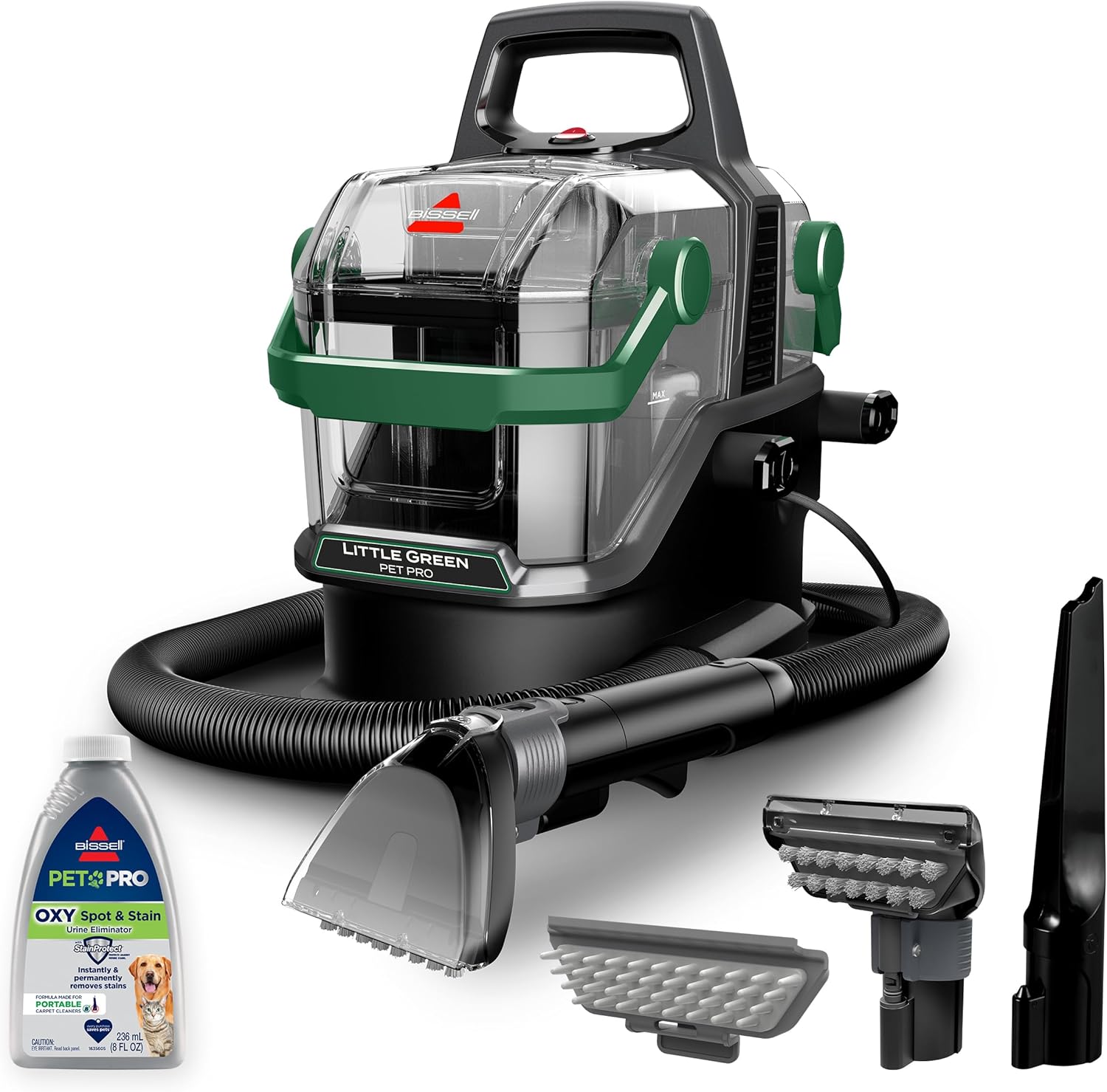 BISSELL Little Green Pet Pro Portable Carpet Cleaner Portable Carpet and Upholstery Deep Cleaner. Car/Auto Detailer. with Self-Cleaning Tough Stain Tool. Pet Hair Removal Tool. Crevice Tool (3909)