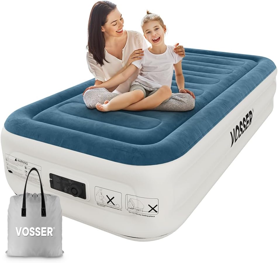 Queen Air Mattress with Built-in Pump.18''Fast & Easy Inflation/Deflation Inflatable Mattress. Foldable Blow Up Mattress with Storage Bag. Inflatable Bed for Home. Camping & Guests