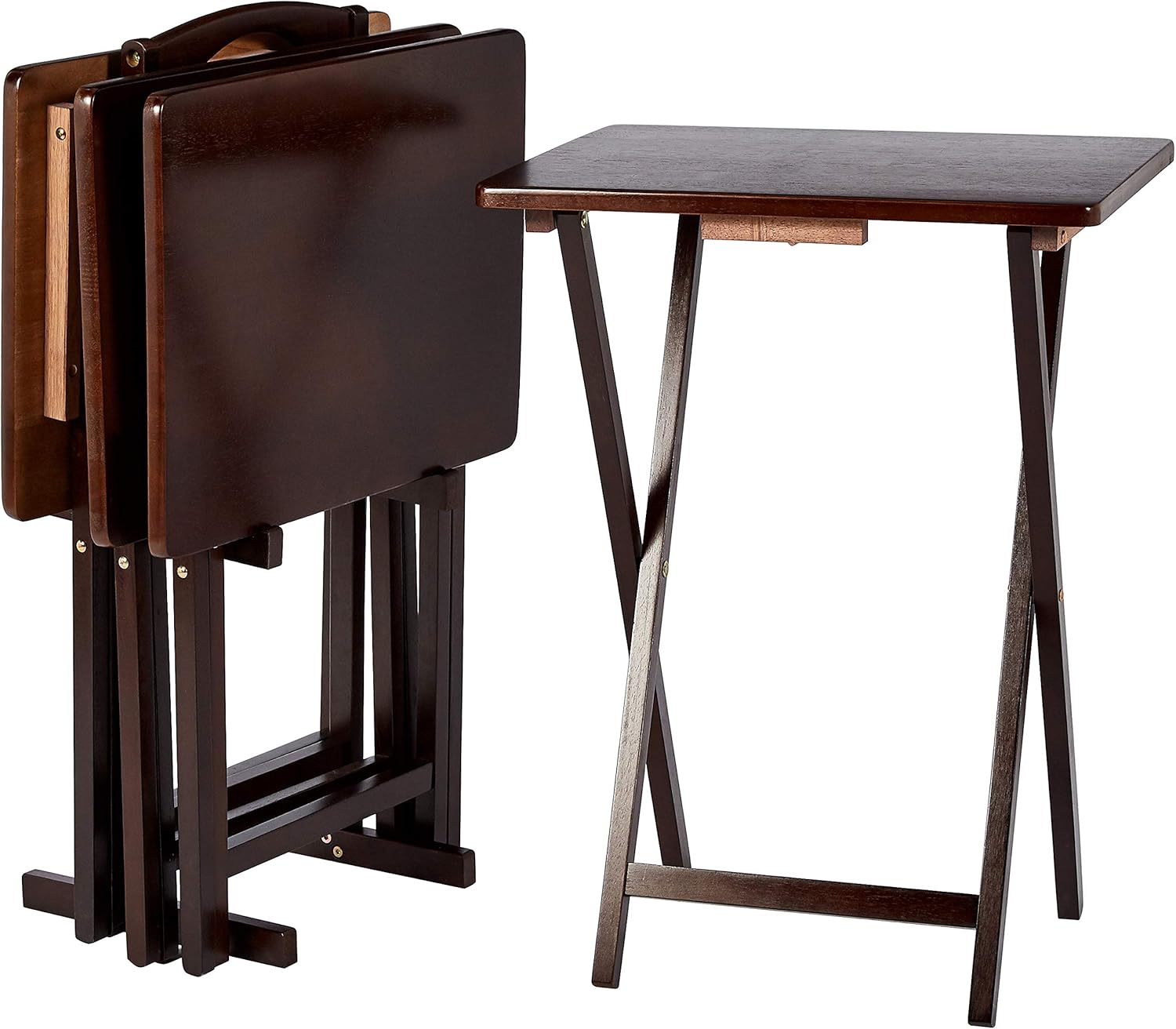 Amazon Basics Portable TV Dinner 4-Pack Rectangular Folding Tray Table with Storage Rack. Black. 15" x 19" x 26"
