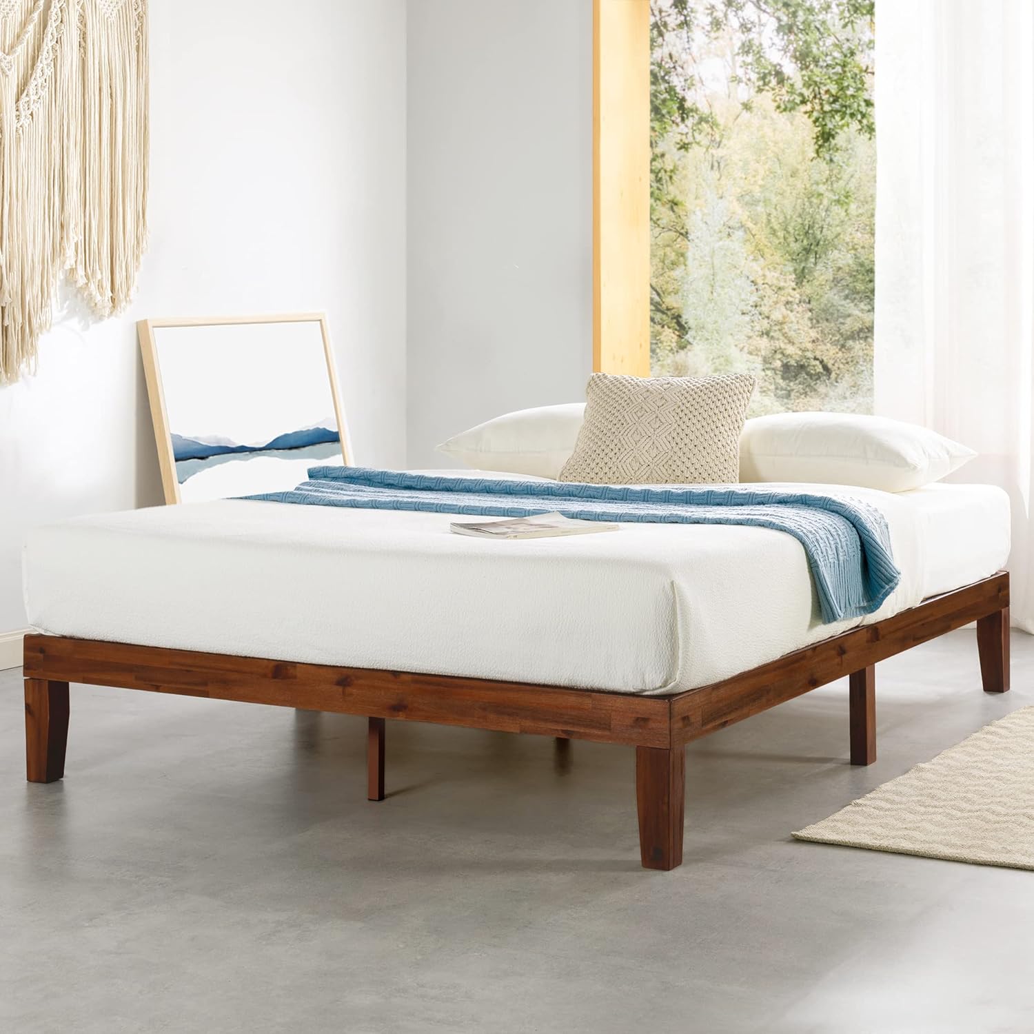 Mellow Naturalista Classic - 12 Inch Solid Wood Platform Bed with Wooden Slats. No Box Spring Needed. Easy Assembly. Queen. Pine