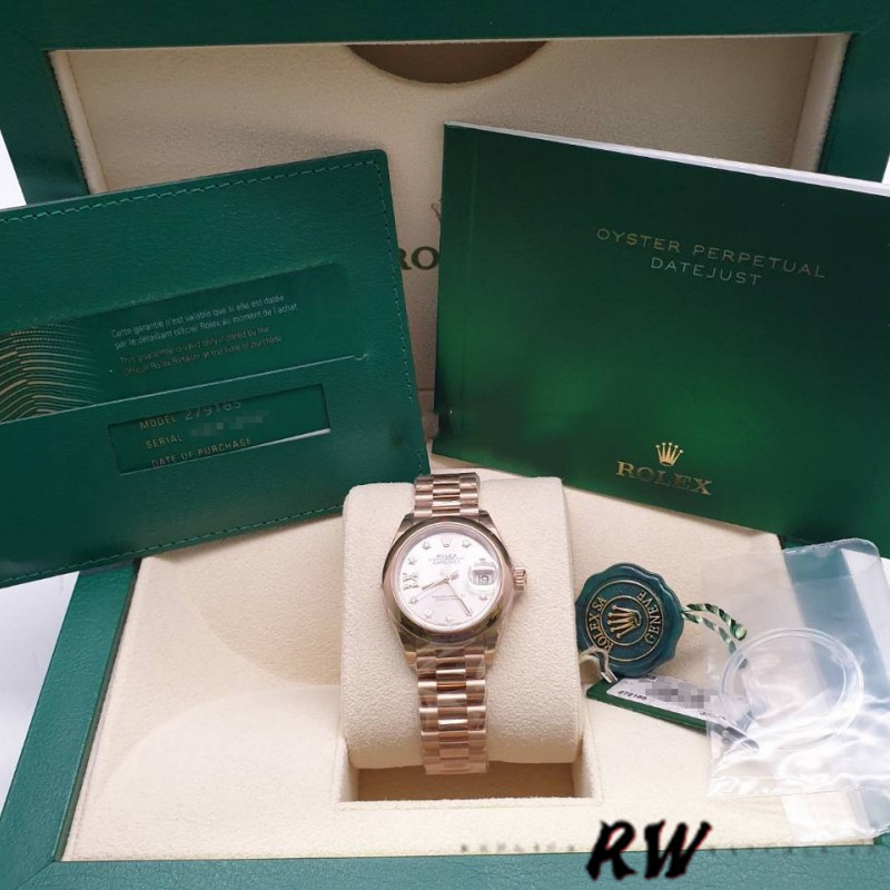 Rolex Datejust 279165 Sundust Diamonds Dial Domed Bezel 28mm Lady Replica Watch