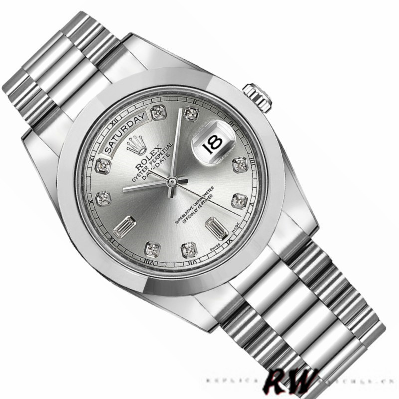 Rolex Day-Date 218206 Silver Diamond Dial Platinum 41MM Mens Replica Watch