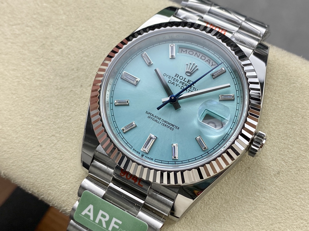 Rolex Day Date 40mm Platinum 228236 Ice Blue Baguette