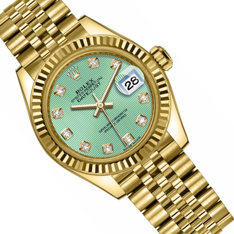 Rolex Datejust 279178 Mint Green Diamond Dial Yellow Gold 28mm Lady Replica Watch
