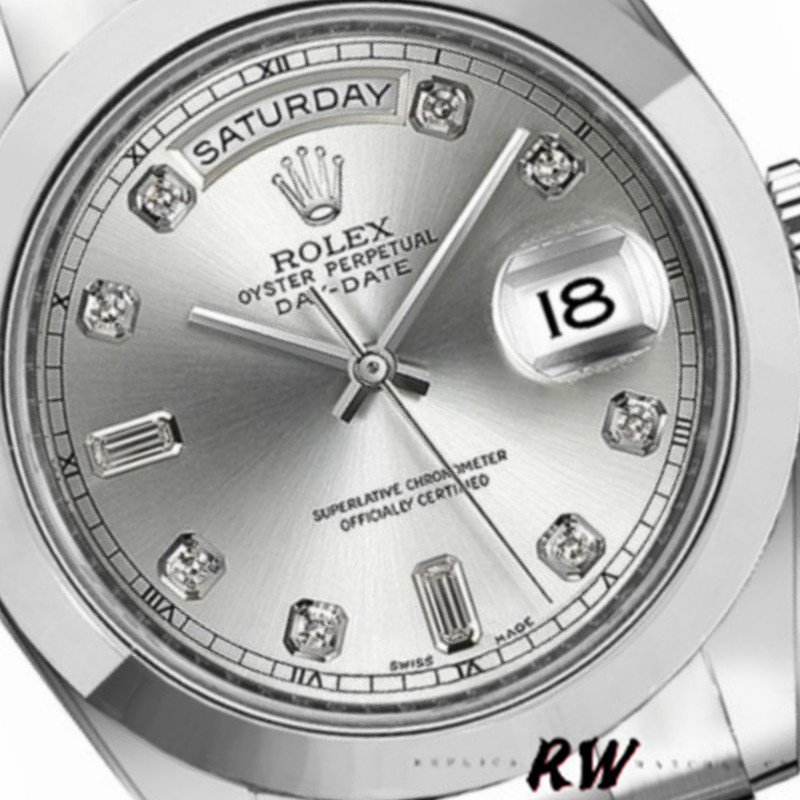 Rolex Day-Date 218206 Silver Diamond Dial Platinum 41MM Mens Replica Watch
